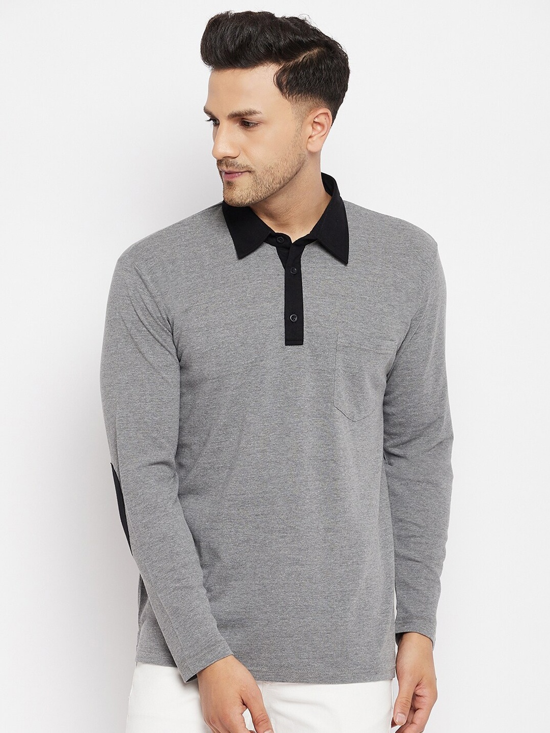 

Hypernation Men Grey Polo Collar T-shirt