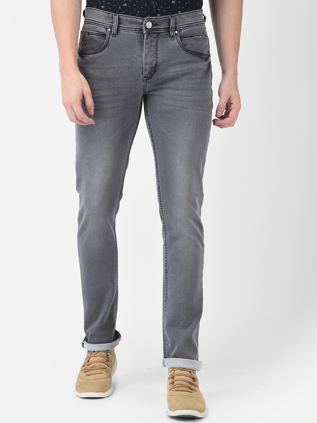

Crimsoune Club Men Grey Urban Slim Fit Heavy Fade Stretchable Cotton Jeans