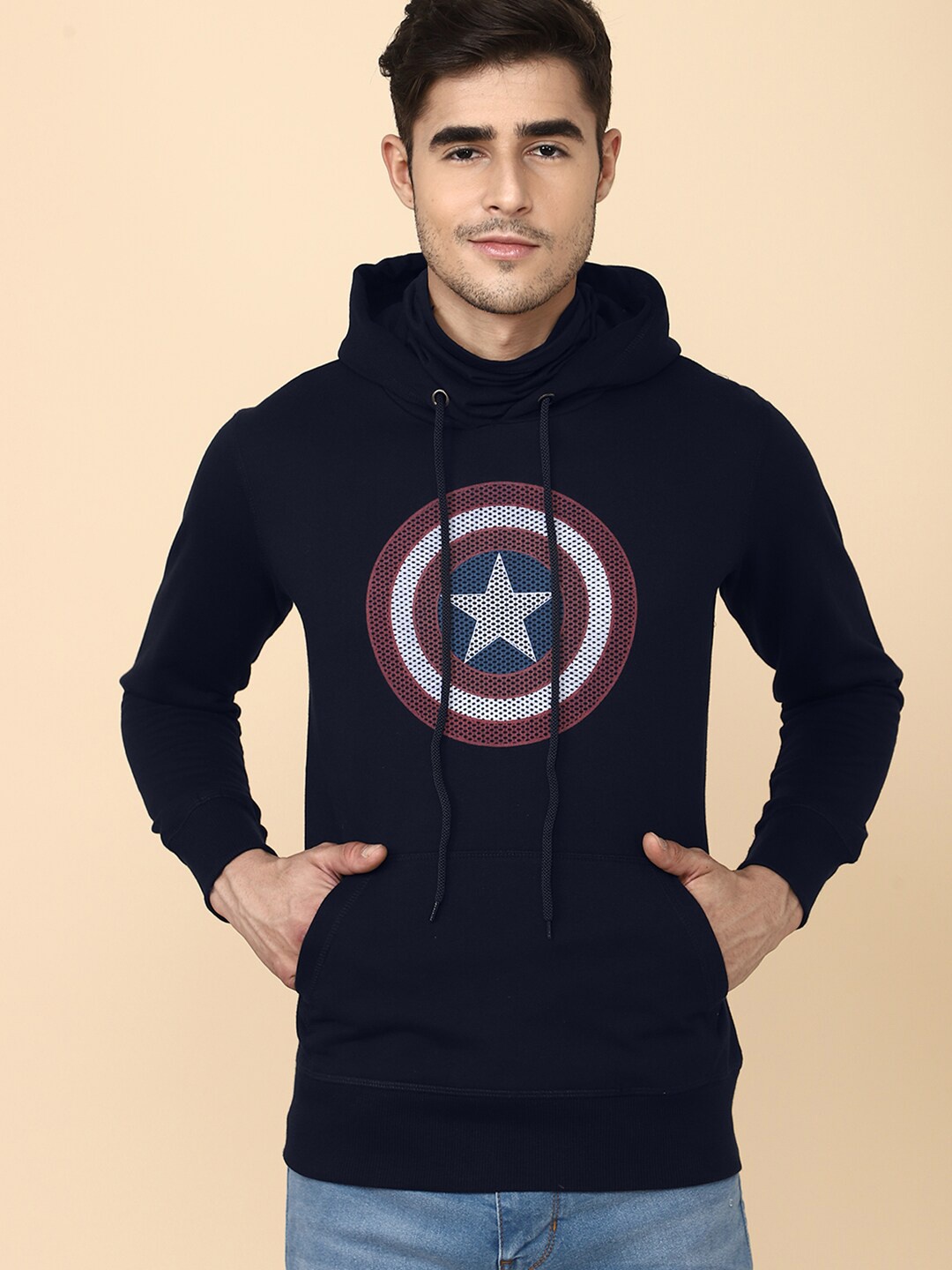 

Free Authority Men Navy Blue Captain America Printed Hooded Sweatshirt