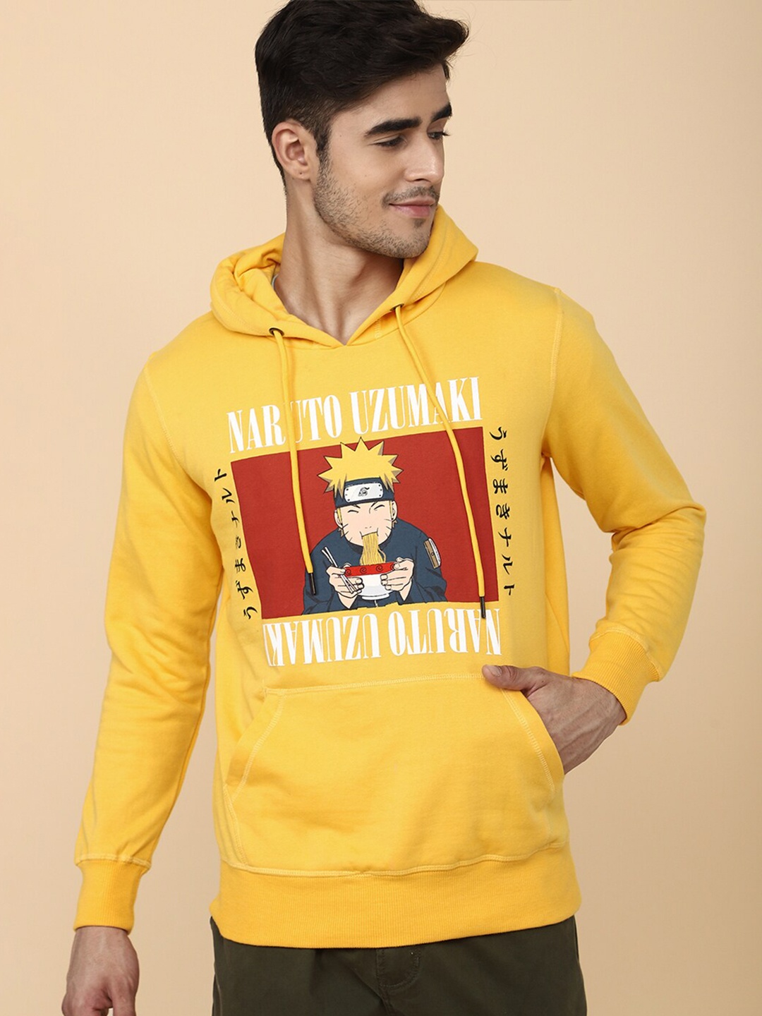 

Free Authority Men Yellow Naruto Printed Hooded Cotton Sweatshirt
