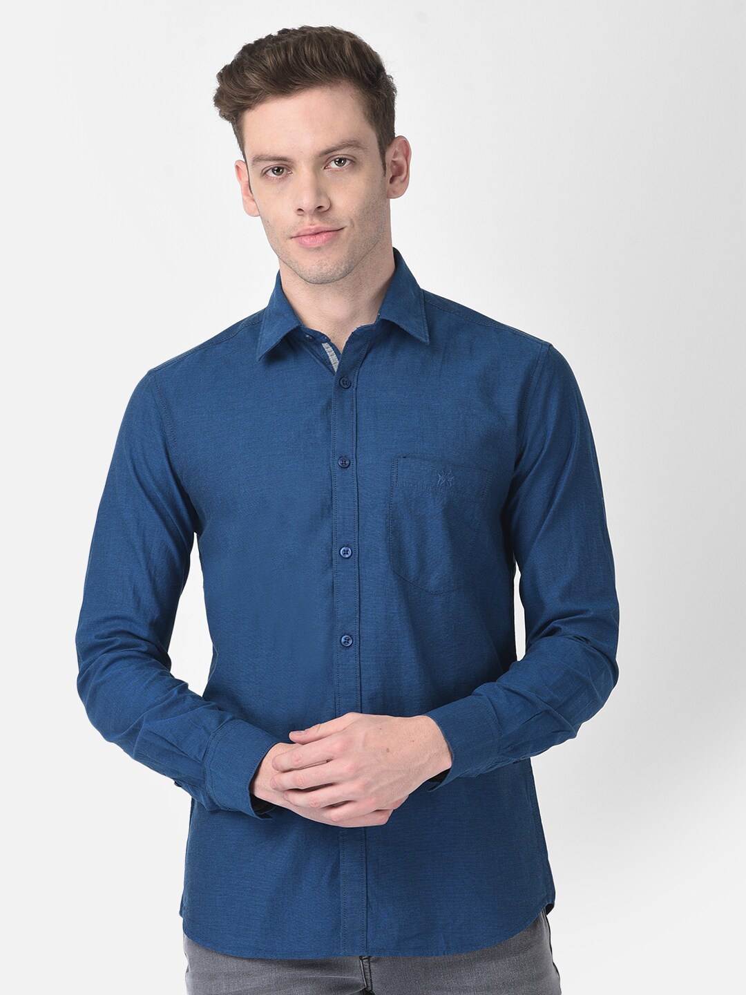 

Crimsoune Club Men Plus Size Blue Slim Fit Pure cotton Casual Shirt