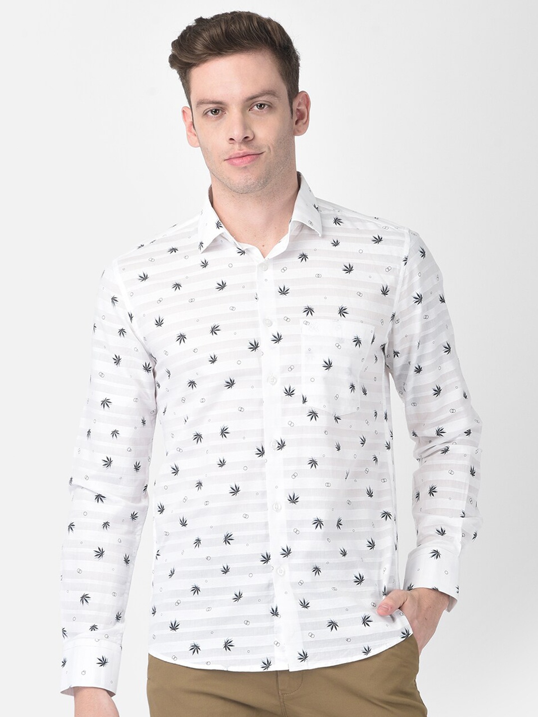 

Crimsoune Club Men White Slim Fit Printed Casual Shirt