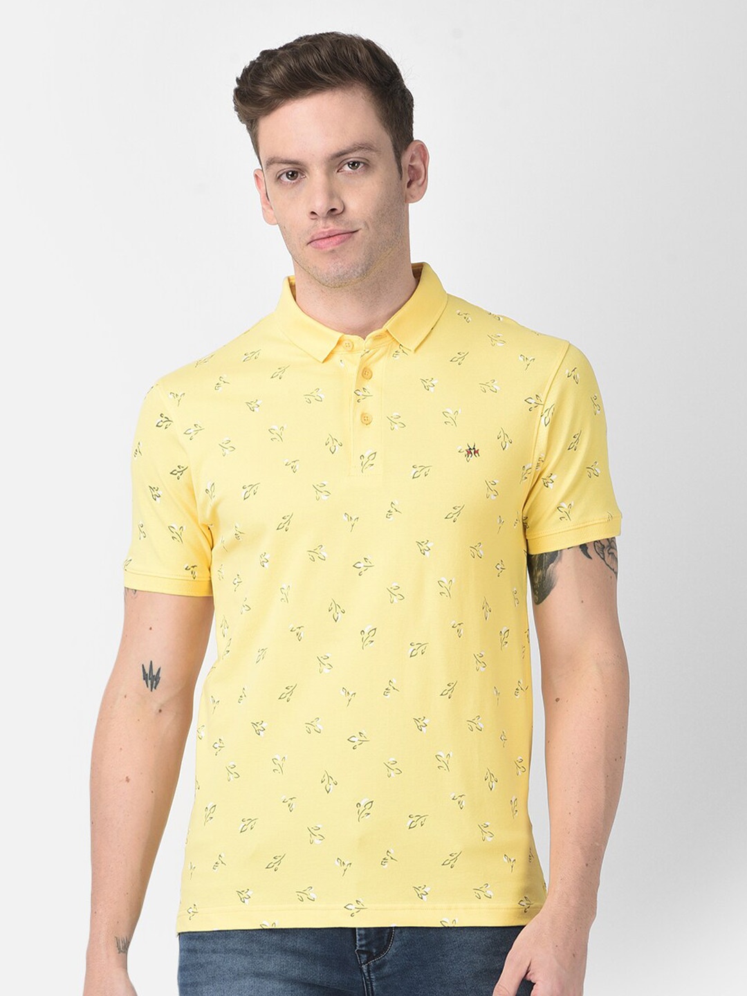 

Crimsoune Club Men Yellow Printed Polo Collar Slim Fit T-shirt