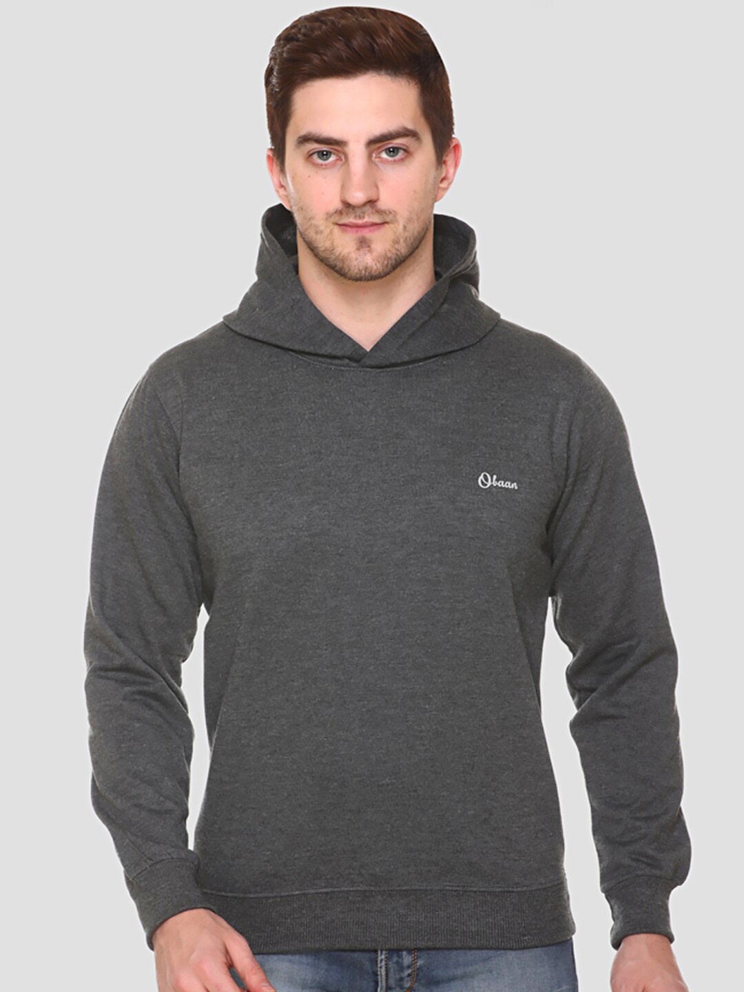 

Obaan Men Charcoal Hooded Sweatshirt
