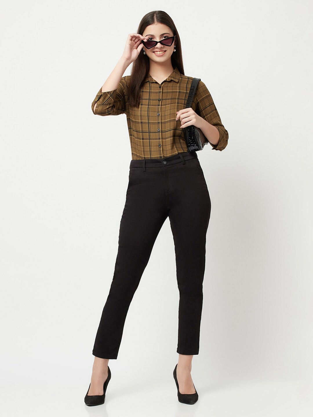

Crimsoune Club Women Brown Slim Fit Tartan Checked Casual Shirt