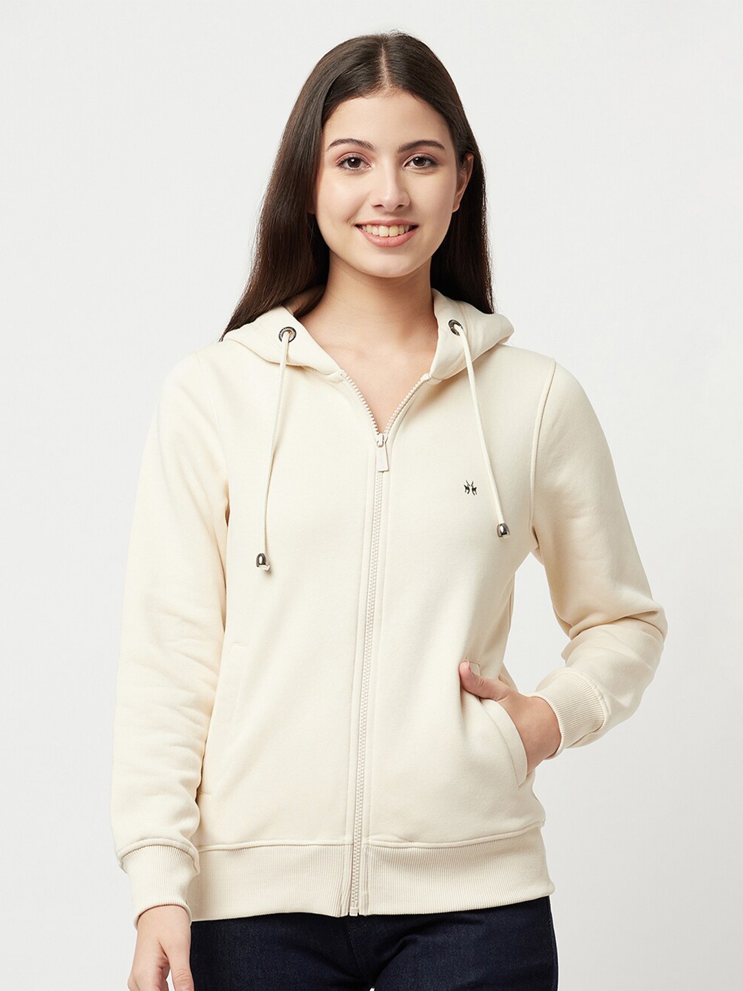 

Crimsoune Club Women Cream-Coloured Hooded Sweatshirt