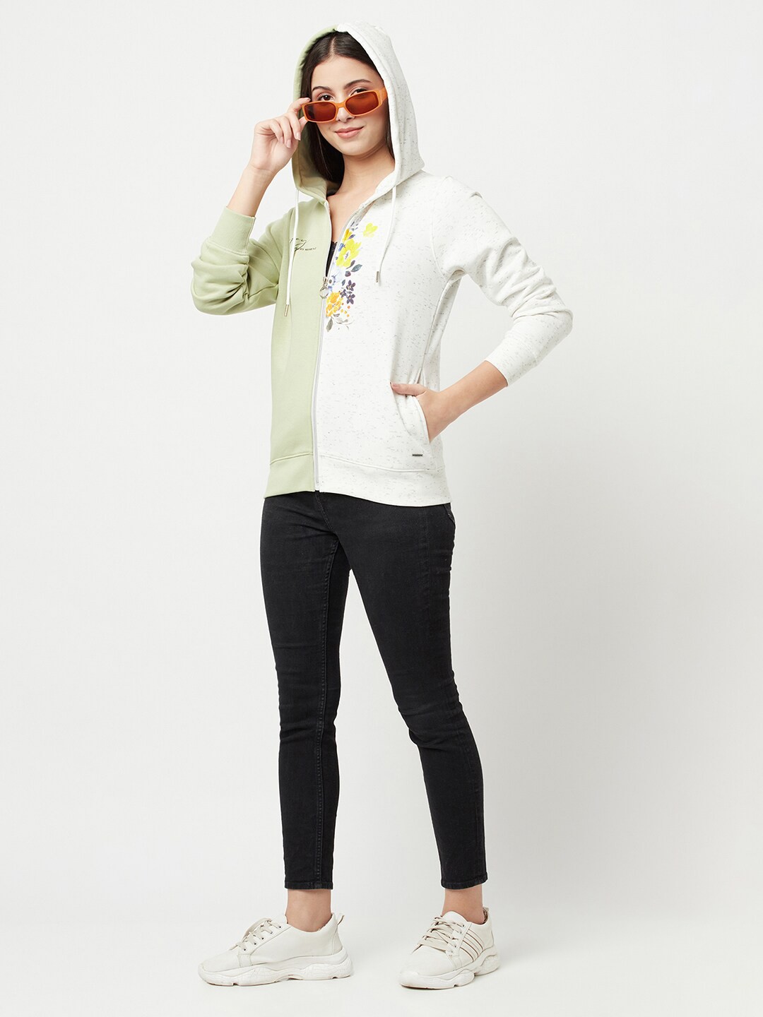 

Crimsoune Club Women Multicoloured Colourblocked Hooded Sweatshirt, Multi