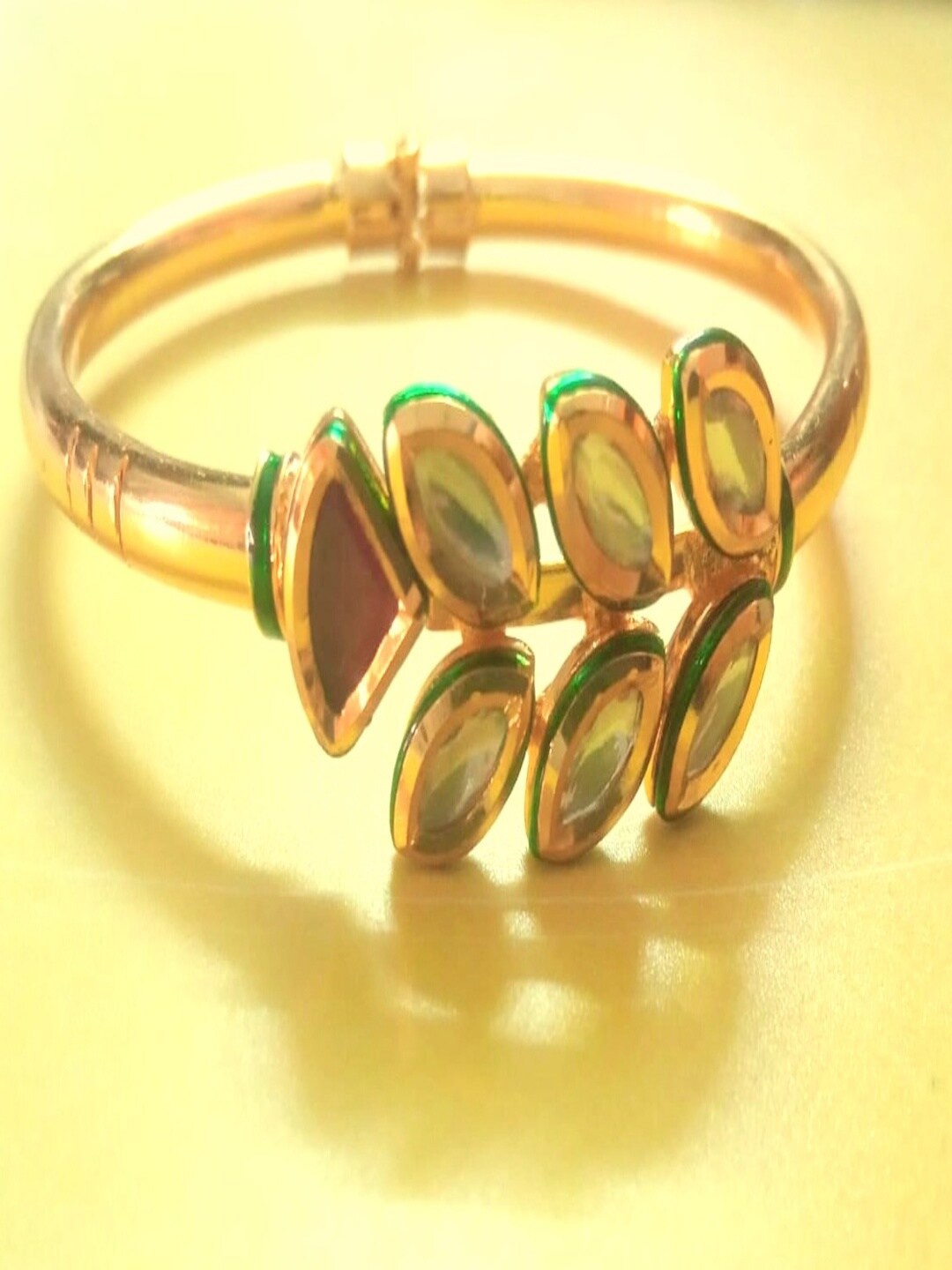 

Runjhun Gold-Plated White Kundan Studded Bracelet Kada