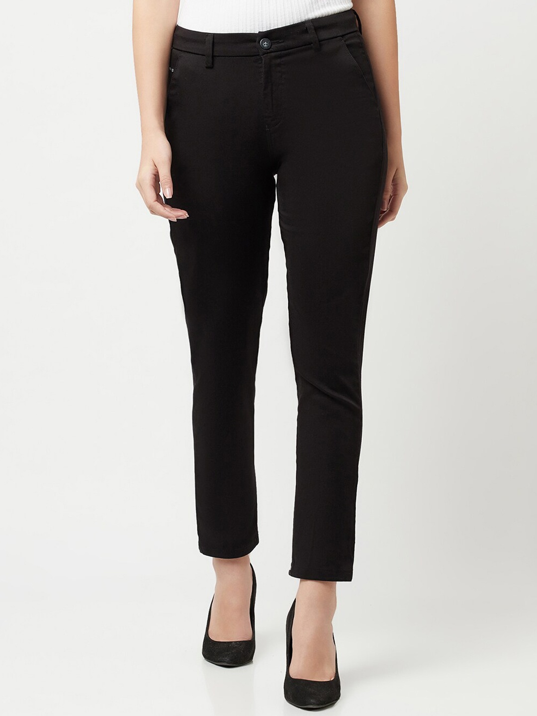 

Crimsoune Club Women Black Cotton Urban Slim Fit Trousers