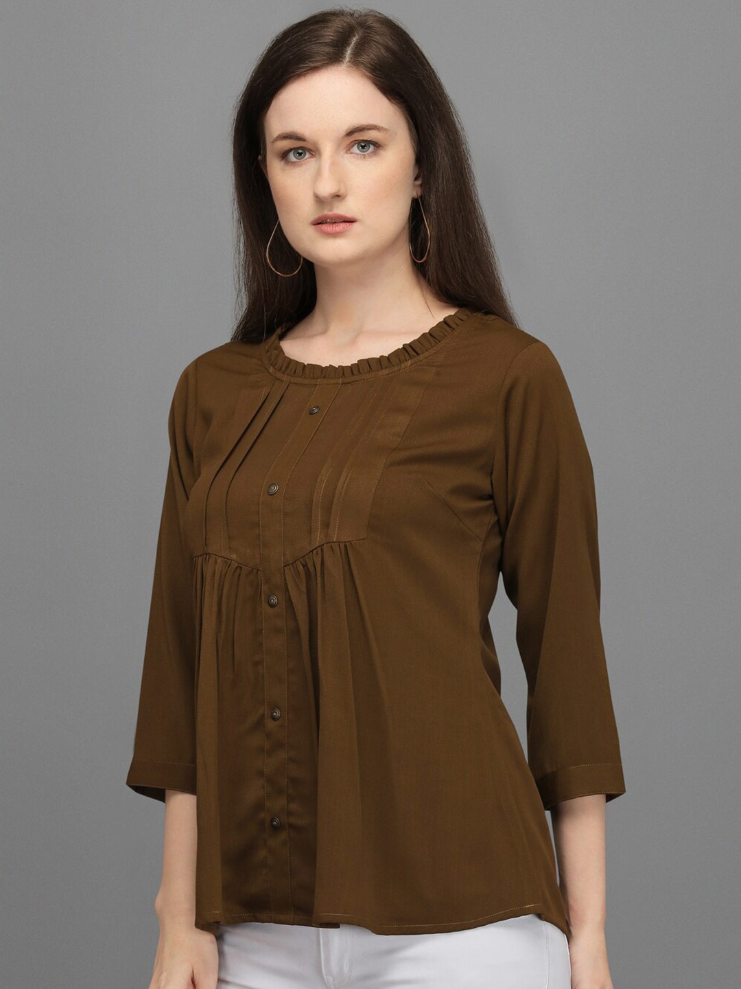 

Prettify Women Green Solid Pleated Top