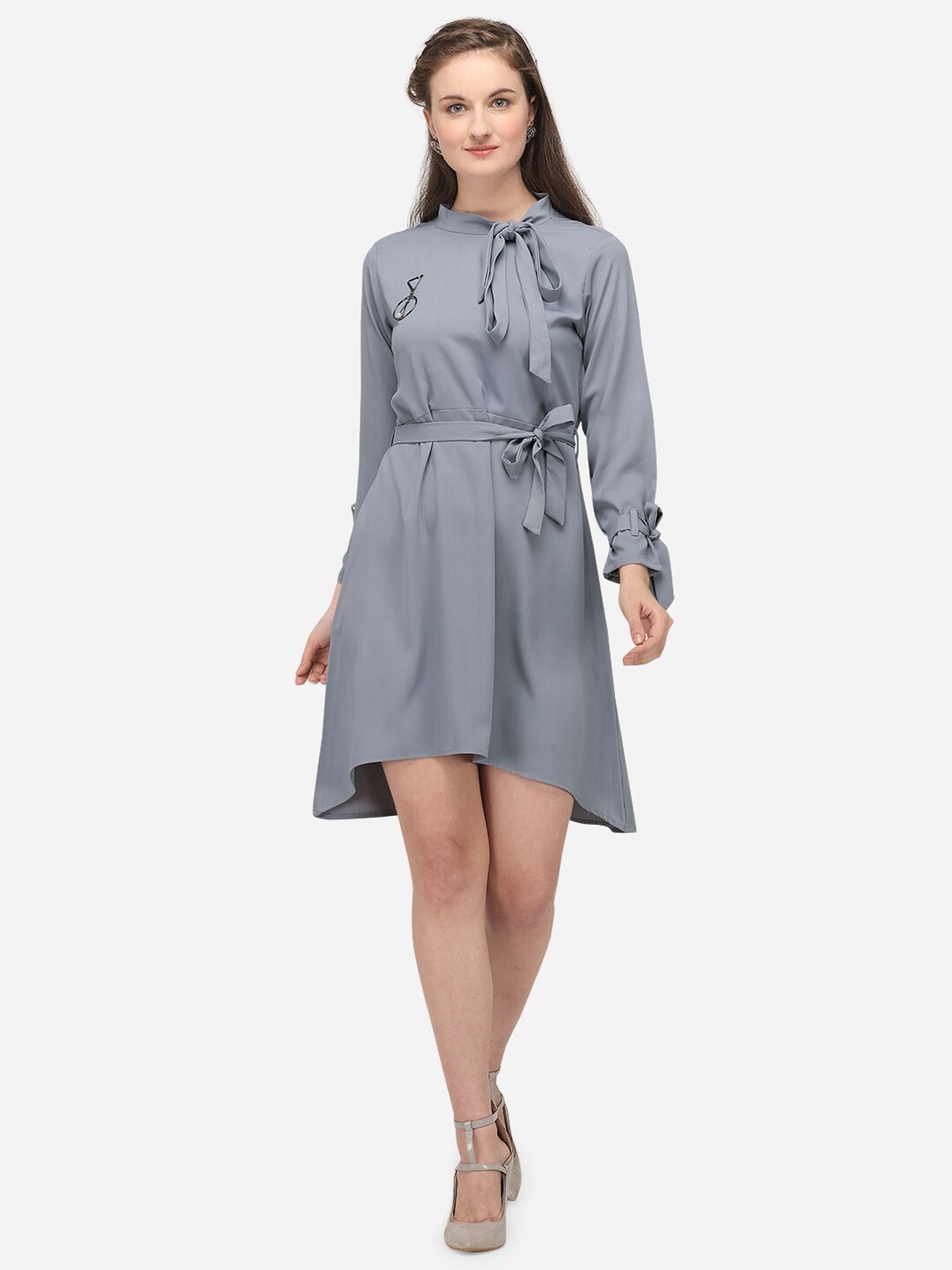 

Prettify Grey Women Tie-Up Neck A-Line Dress