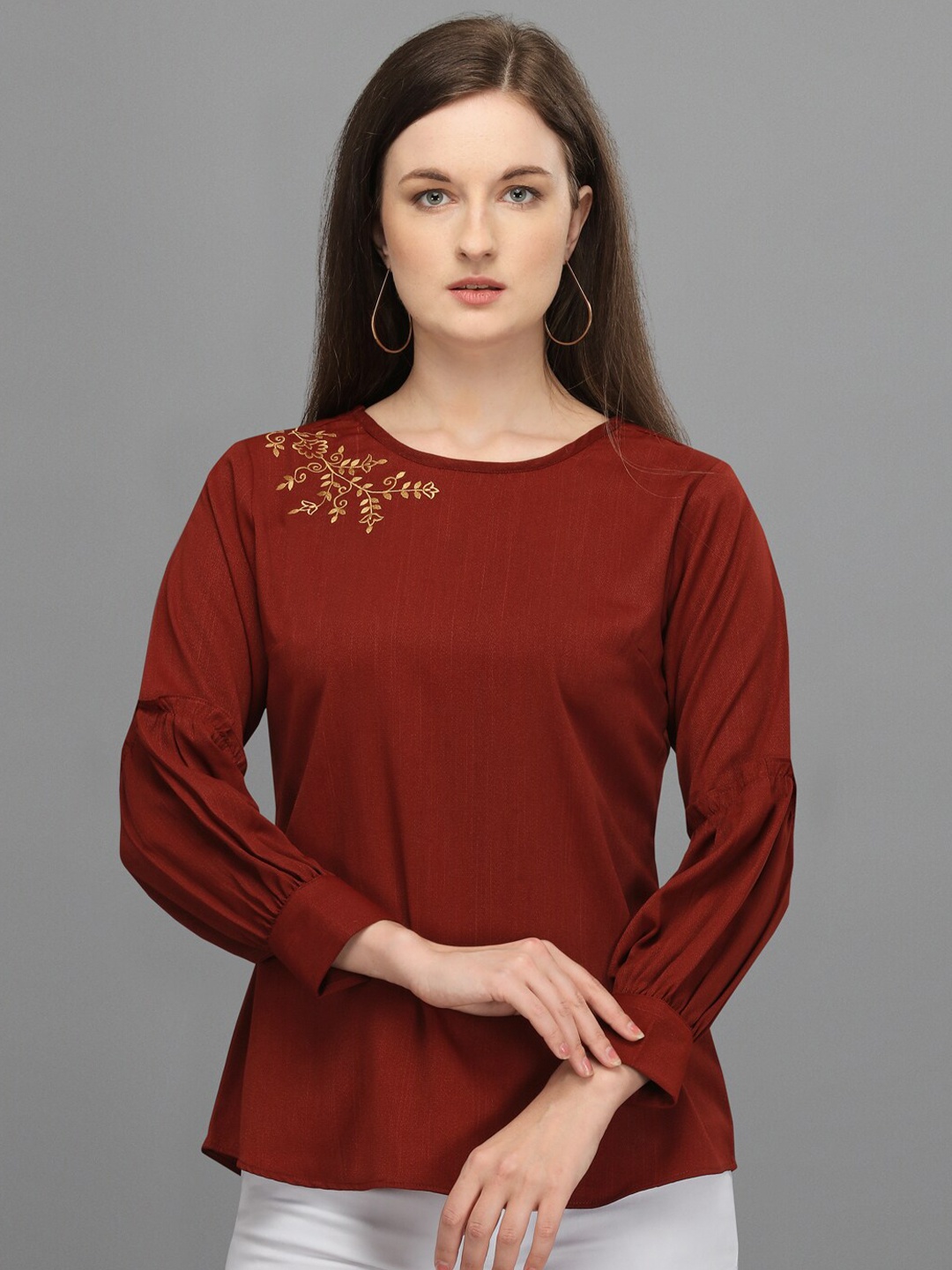 

Prettify Women Maroon & Yellow Casual Top