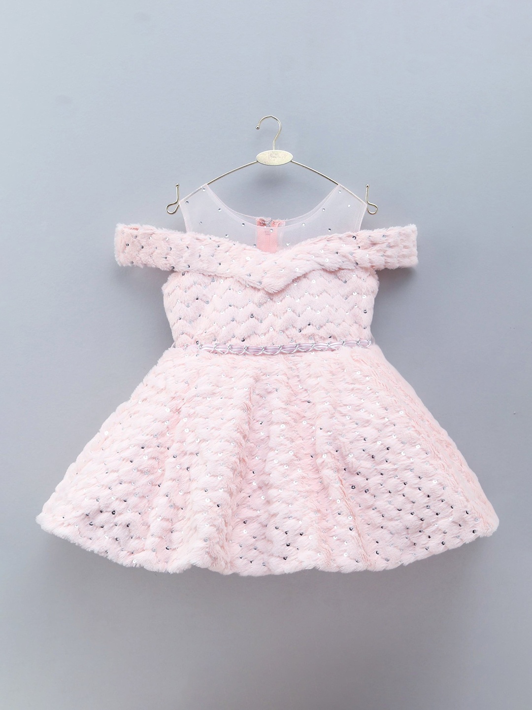 

Enfance Girls Peach Self Designed Net Dress