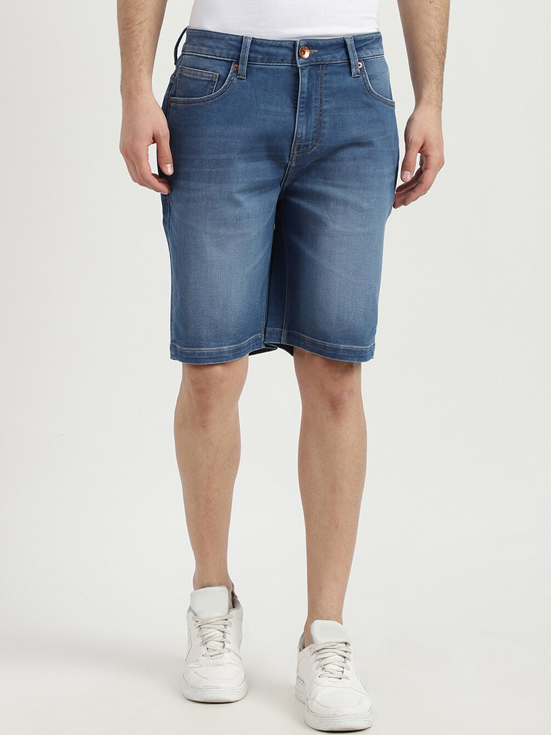 

United Colors of Benetton Men Blue Washed Slim Fit Denim Shorts