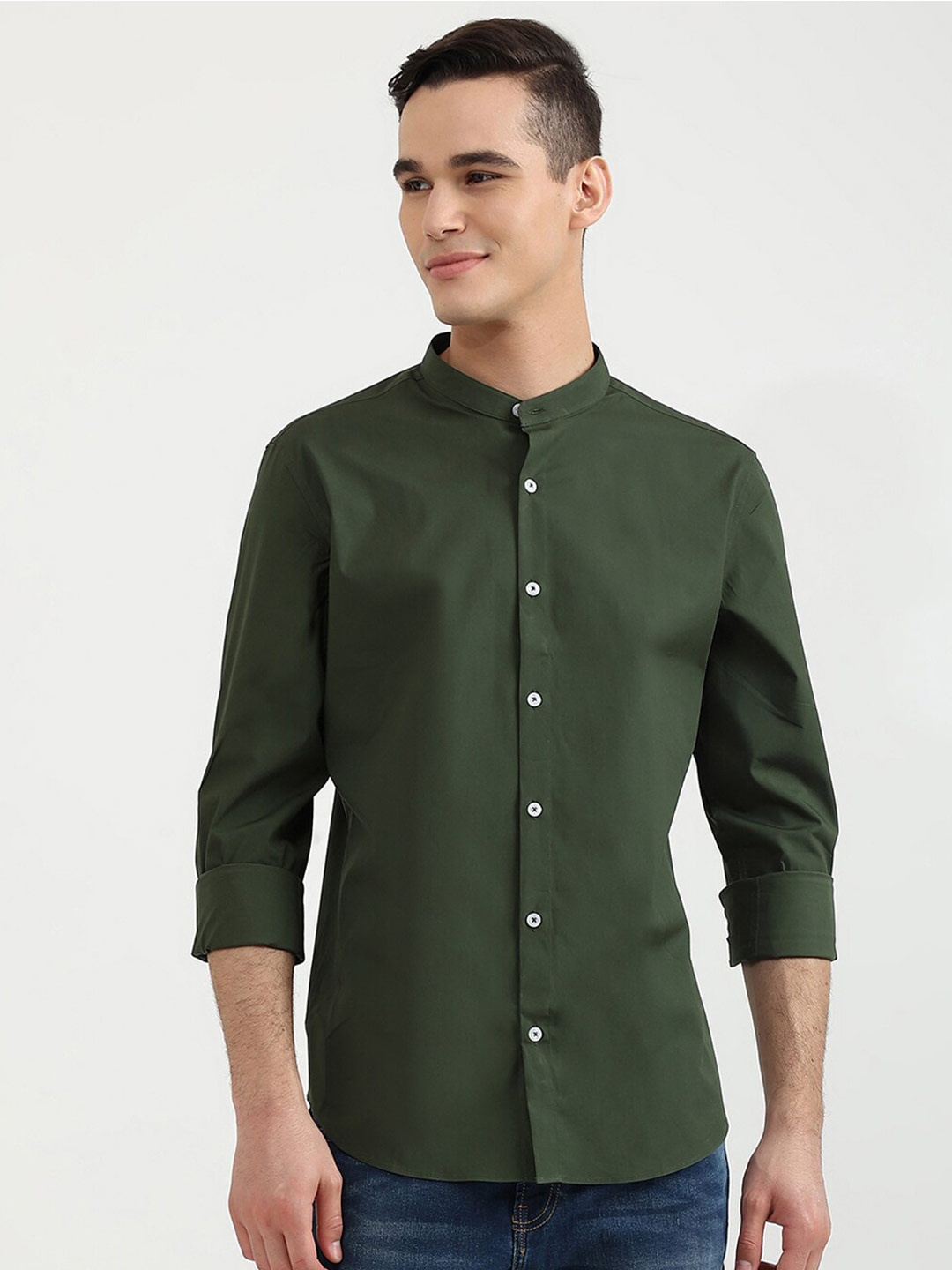 

United Colors of Benetton Men Olive Green Slim Fit Casual Shirt