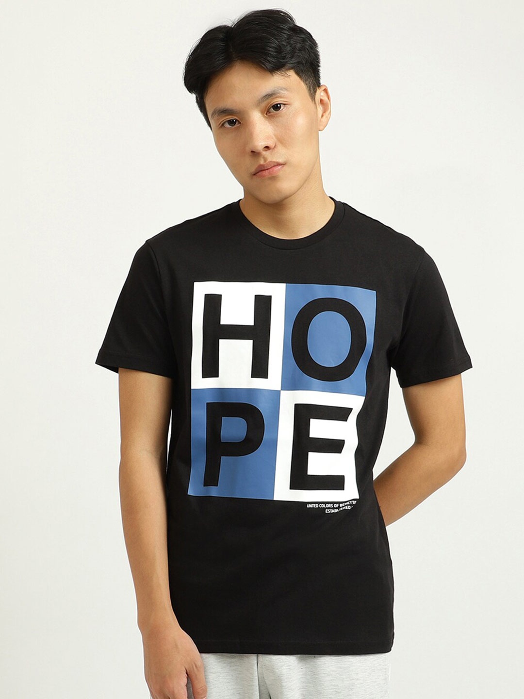 

United Colors of Benetton Men Black Typography Printed T-shirt