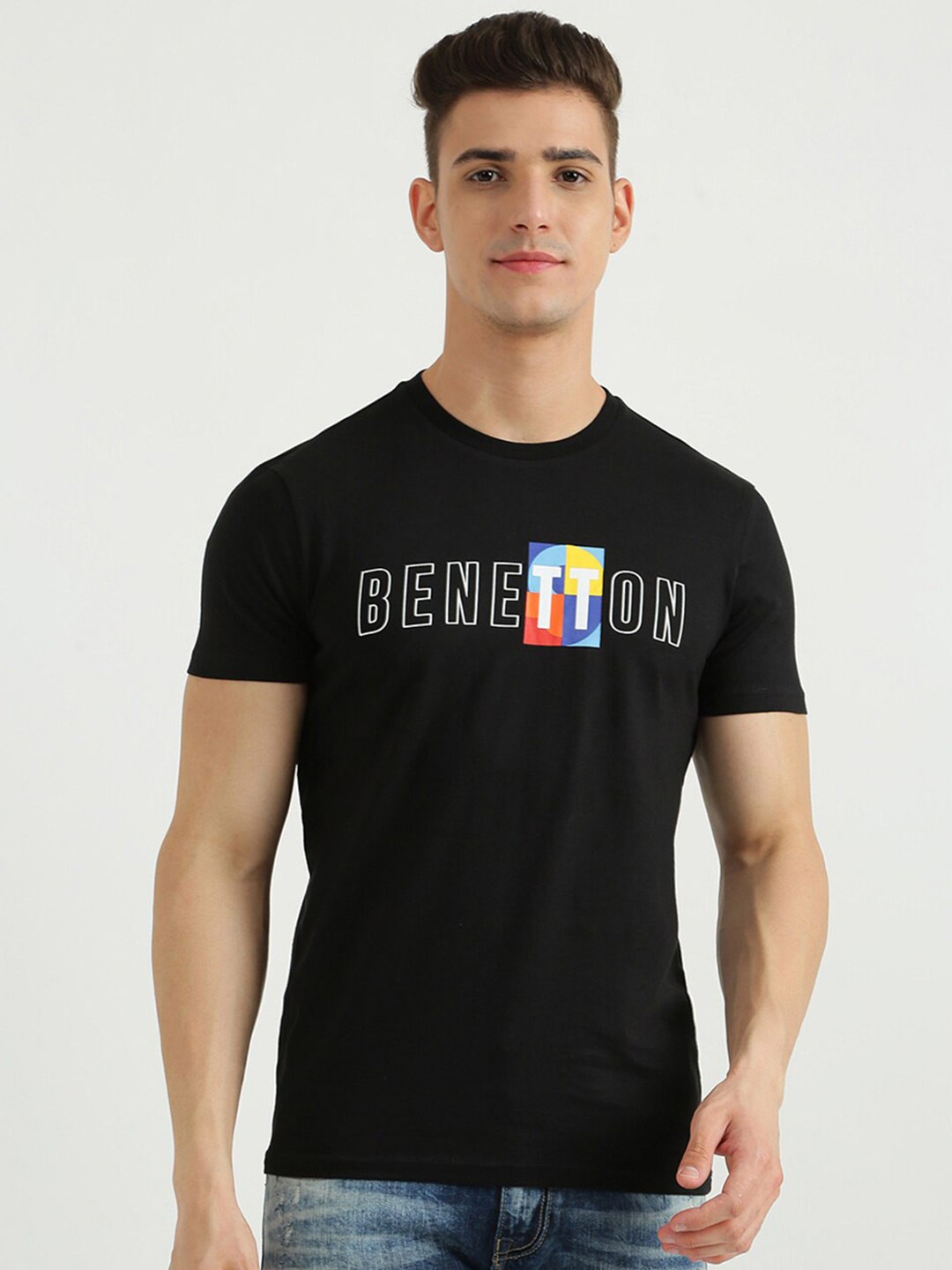 

United Colors of Benetton Men Black Typography Printed T-shirt