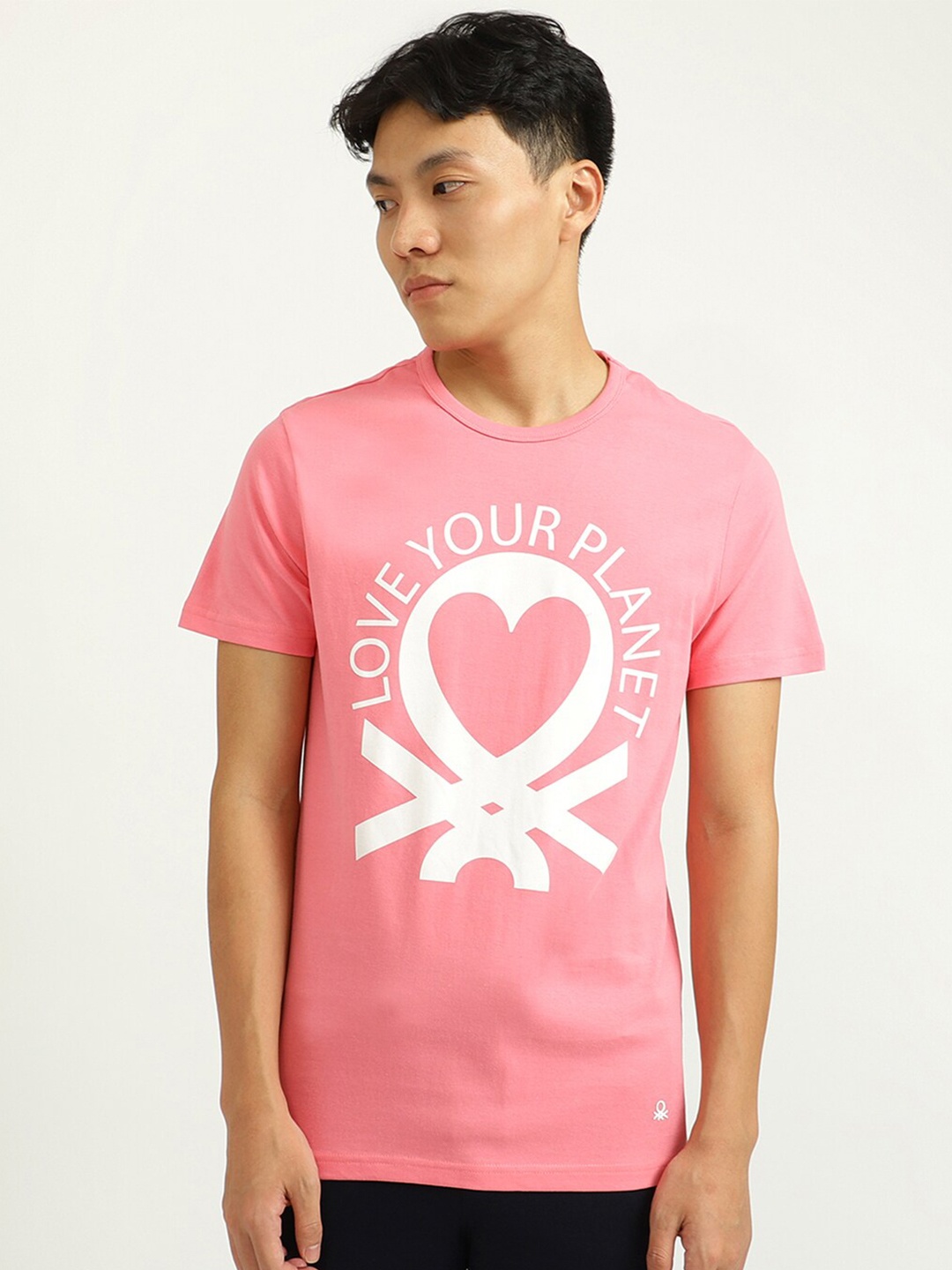 

United Colors of Benetton Men Pink & White Typography Printed T-shirt