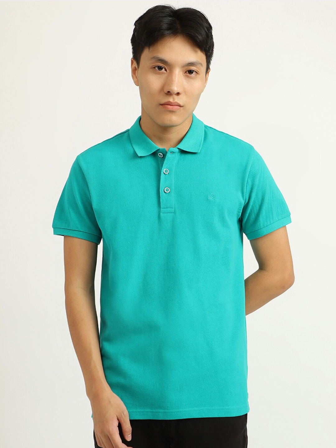

United Colors of Benetton Men Blue Polo Collar Cotton T-shirt