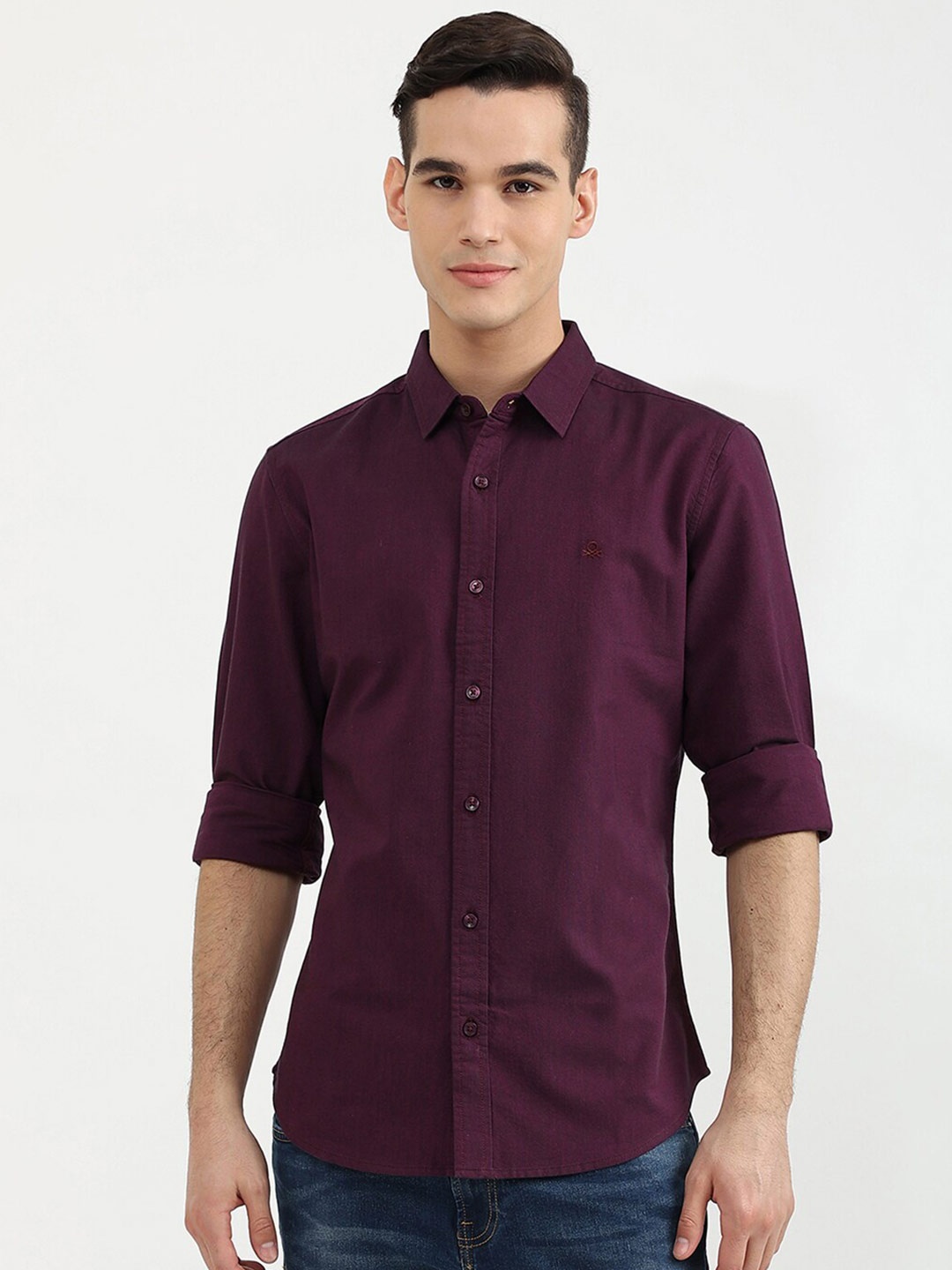 

United Colors of Benetton Men Purple Slim Fit Casual Cotton Shirt