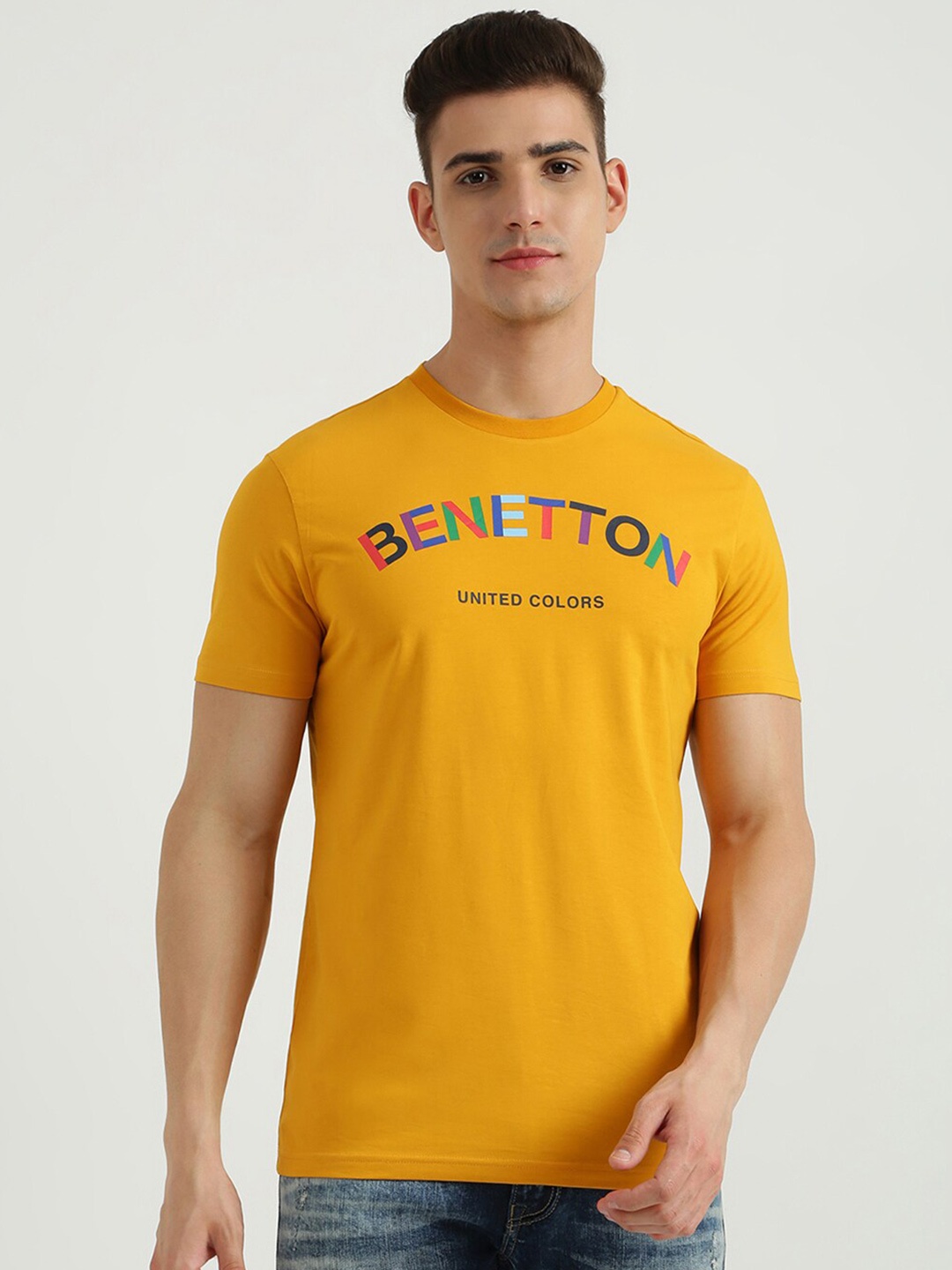 

United Colors of Benetton Men Yellow Typography Printed T-shirt