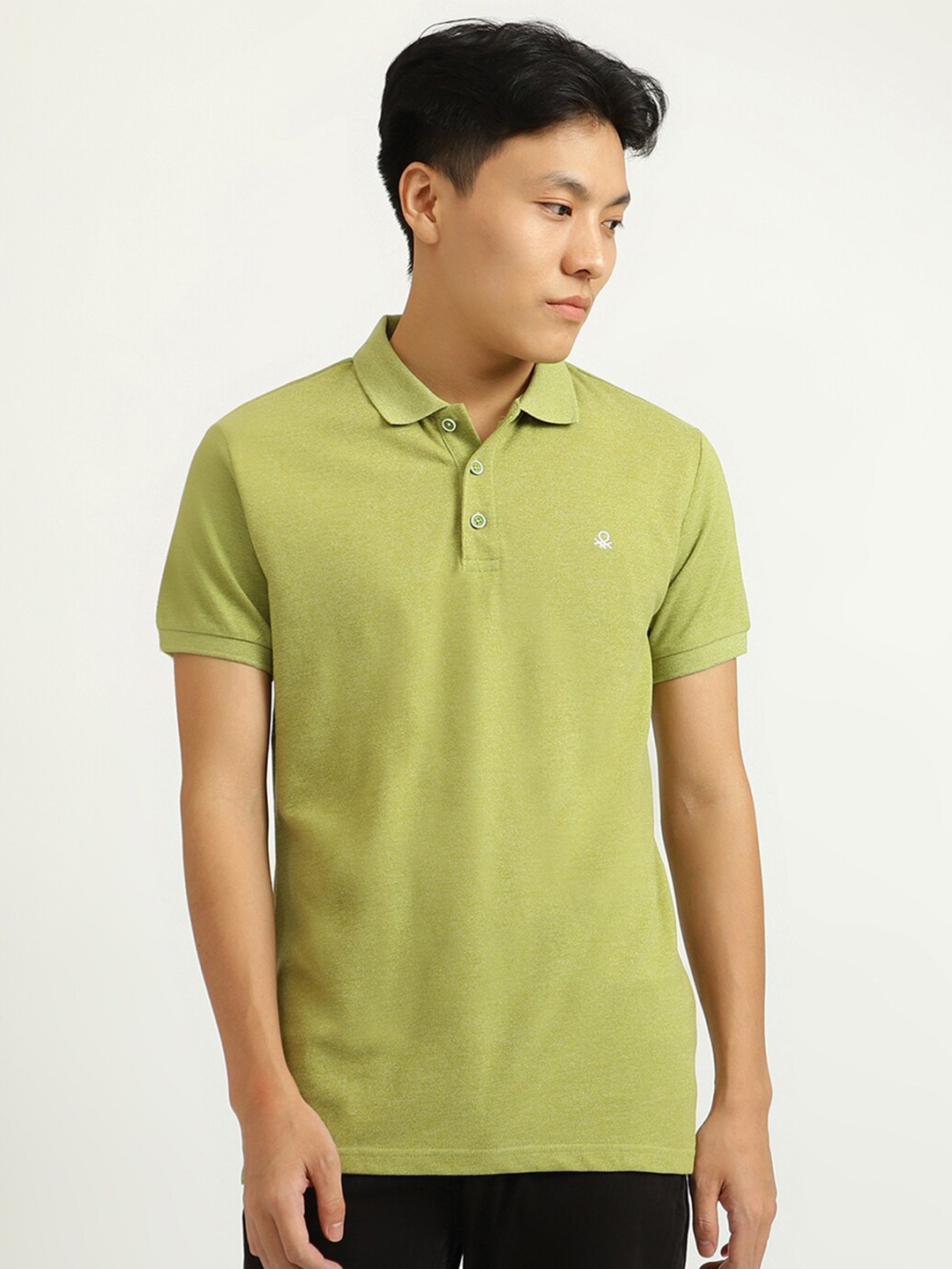 

United Colors of Benetton Men Olive Green Polo Collar T-shirt