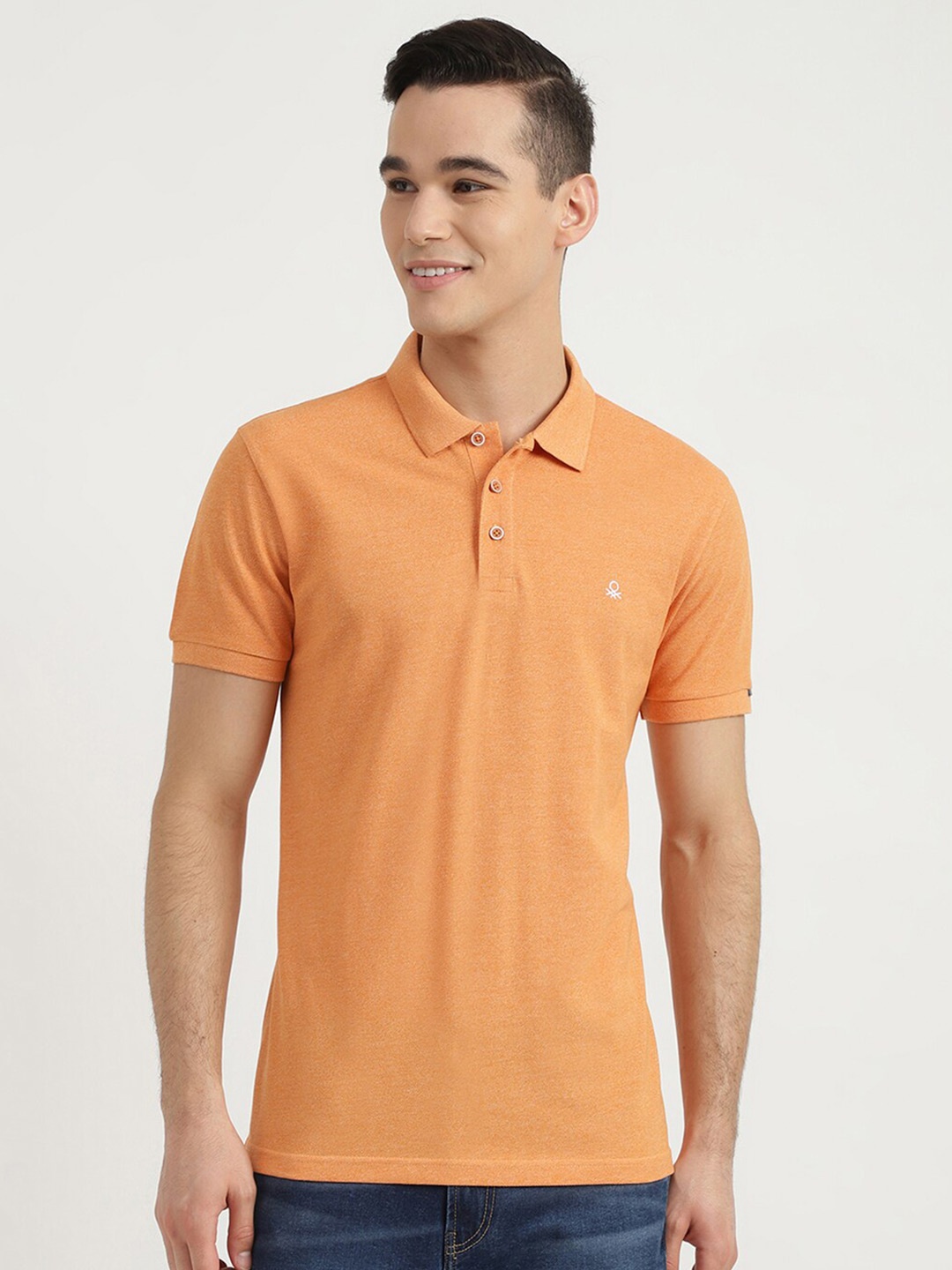 

United Colors of Benetton Men Orange Polo Collar T-shirt