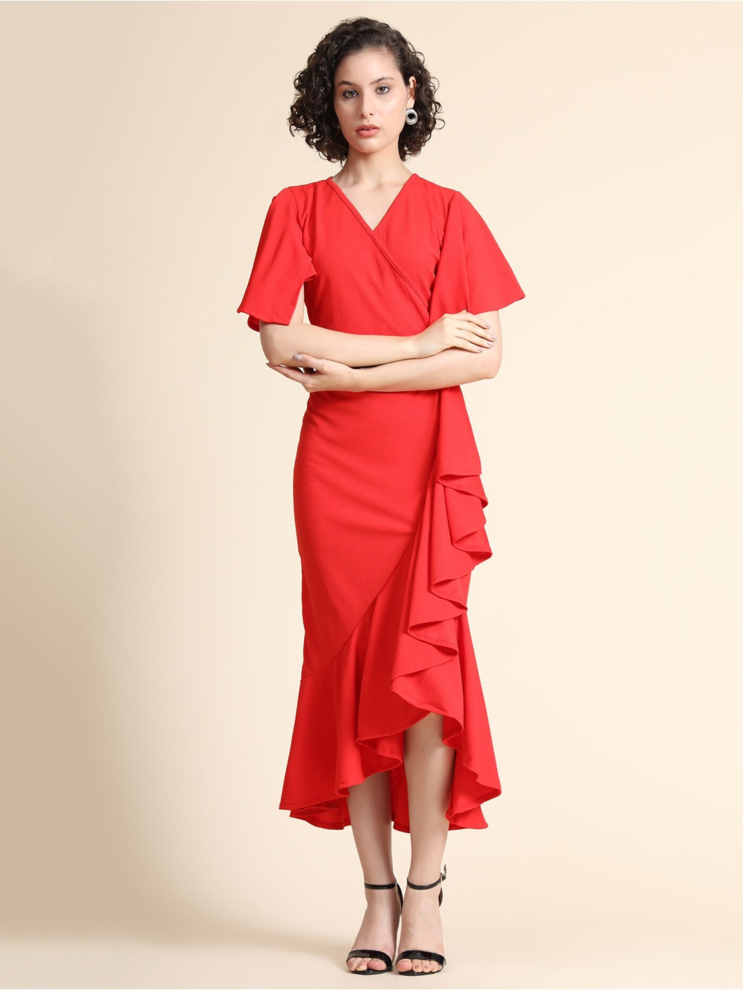 

WESTHOOD Women Red Midi Wrap Dress