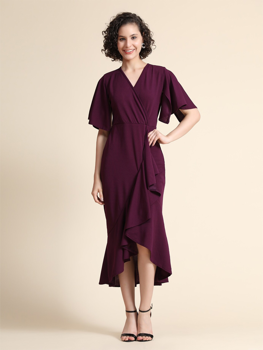 

WESTHOOD Purple Midi Wrap Dress