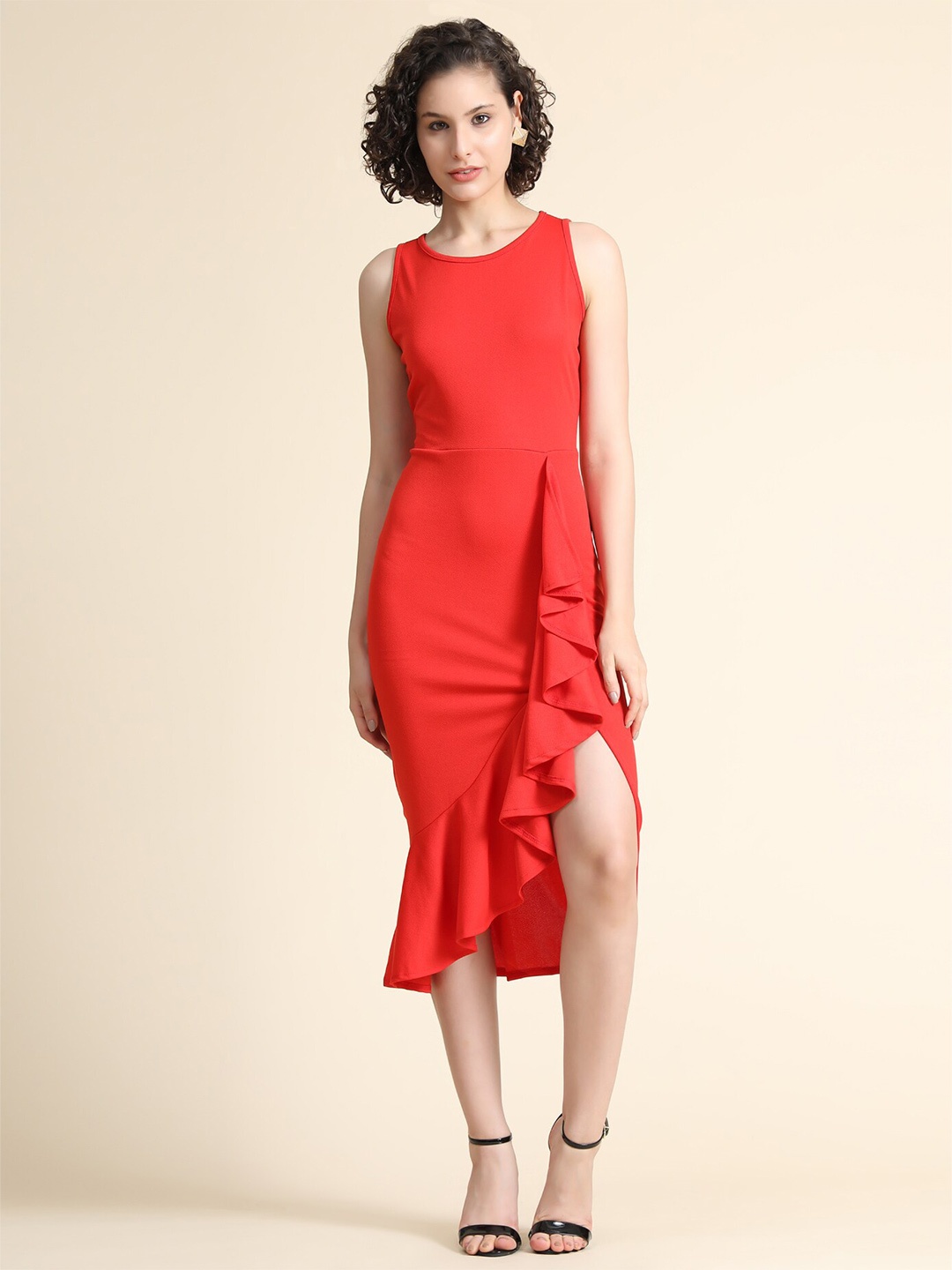 

WESTHOOD Women Red Sheath Midi Dress
