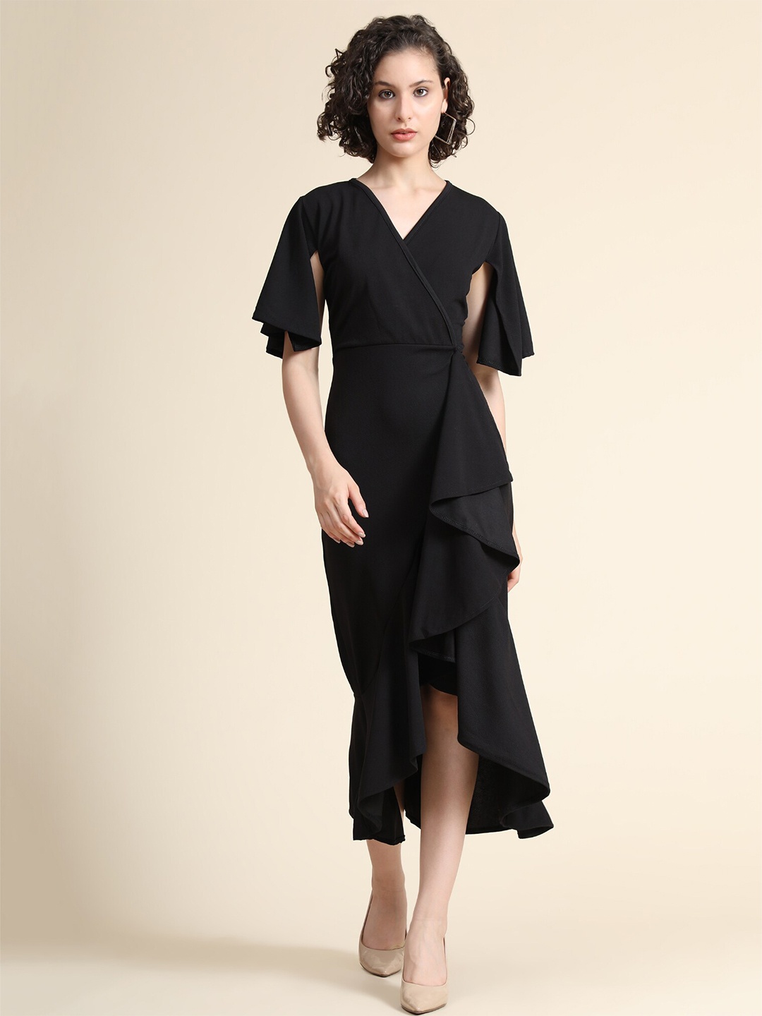 

WESTHOOD Women Black Wrap Midi Dress