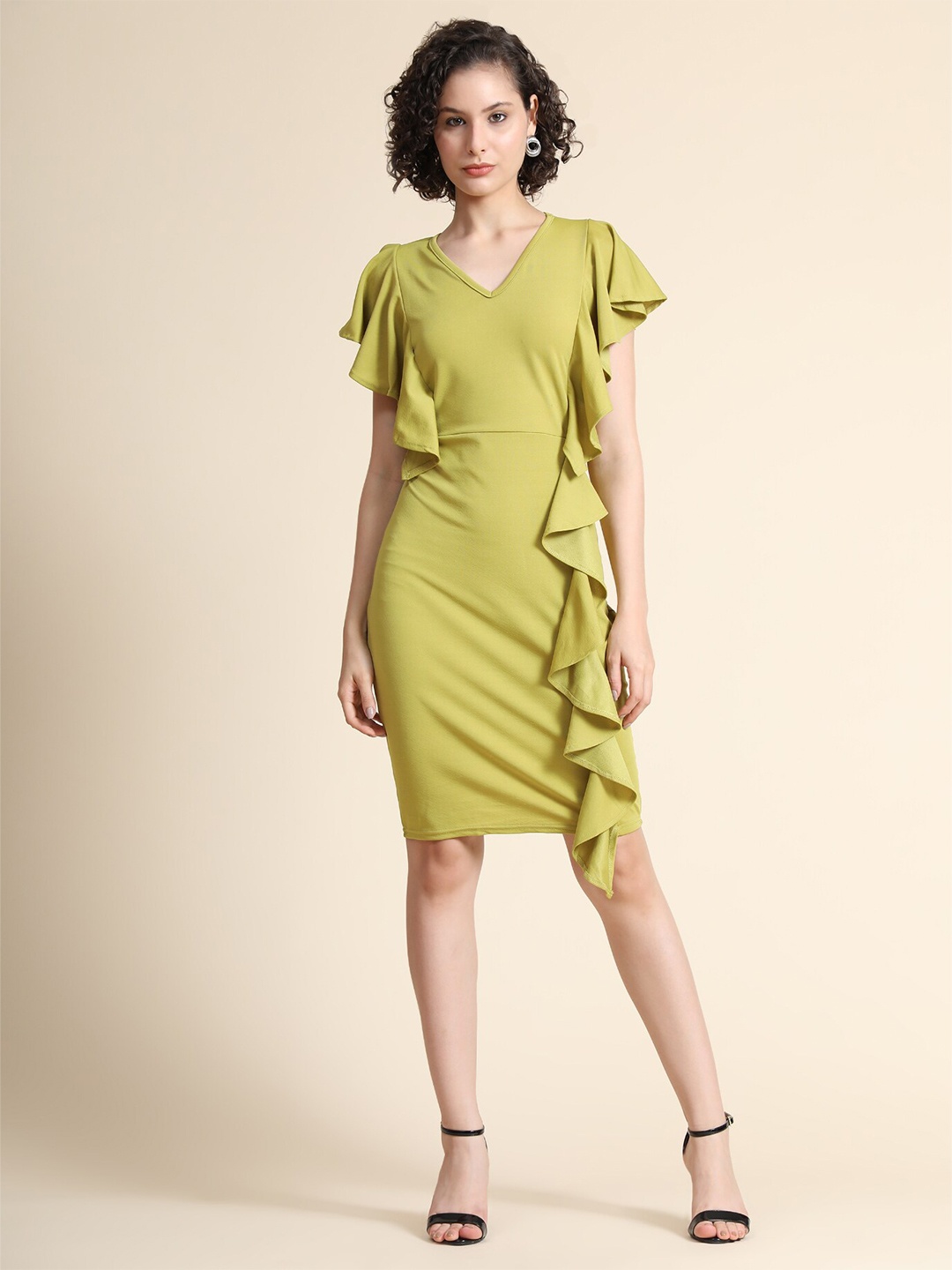 

WESTHOOD Olive Green Bodycon Ruffled Dress