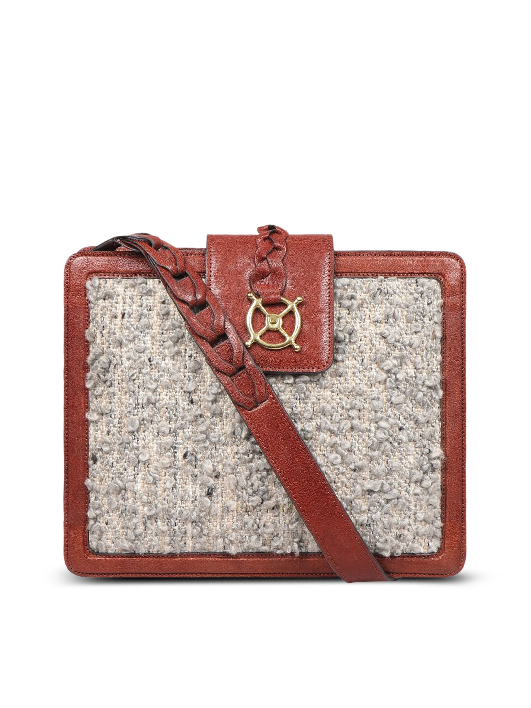 

Hidesign White Embellished Leather Structured Sling Bag