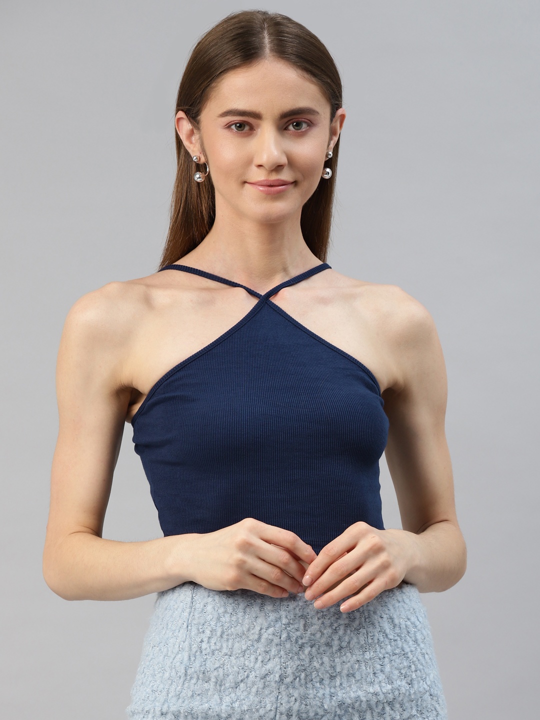 

AAHWAN Blue Ribbed Crop Top