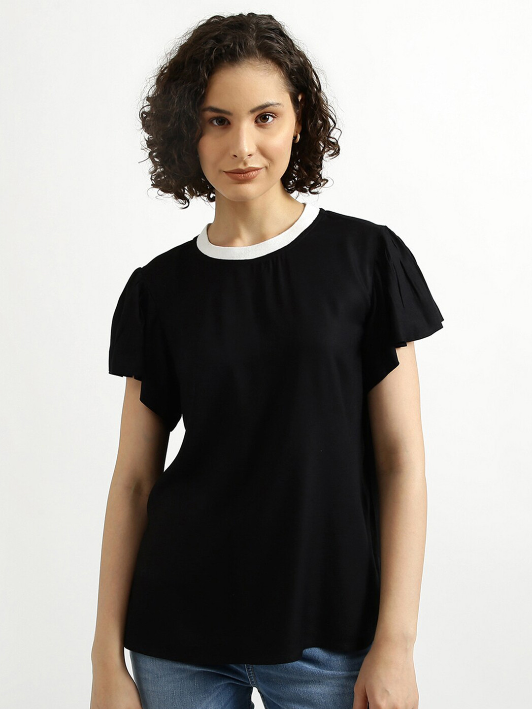 

United Colors of Benetton Women Black Solid Viscose Rayon Top