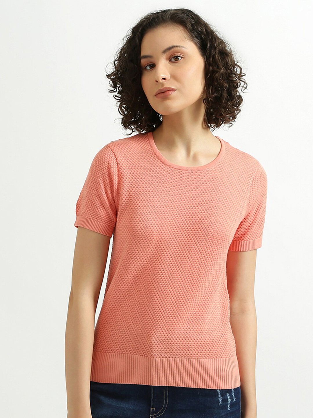 

United Colors of Benetton Women Pink Textured Sweater