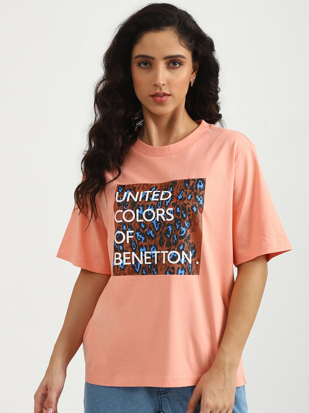

United Colors of Benetton Women Peach Typography Printed T-shirt