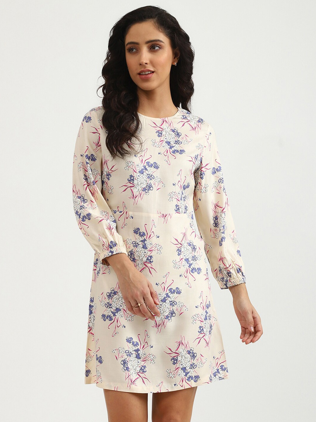 

United Colors of Benetton Women Cream-Coloured Floral A-Line Dress