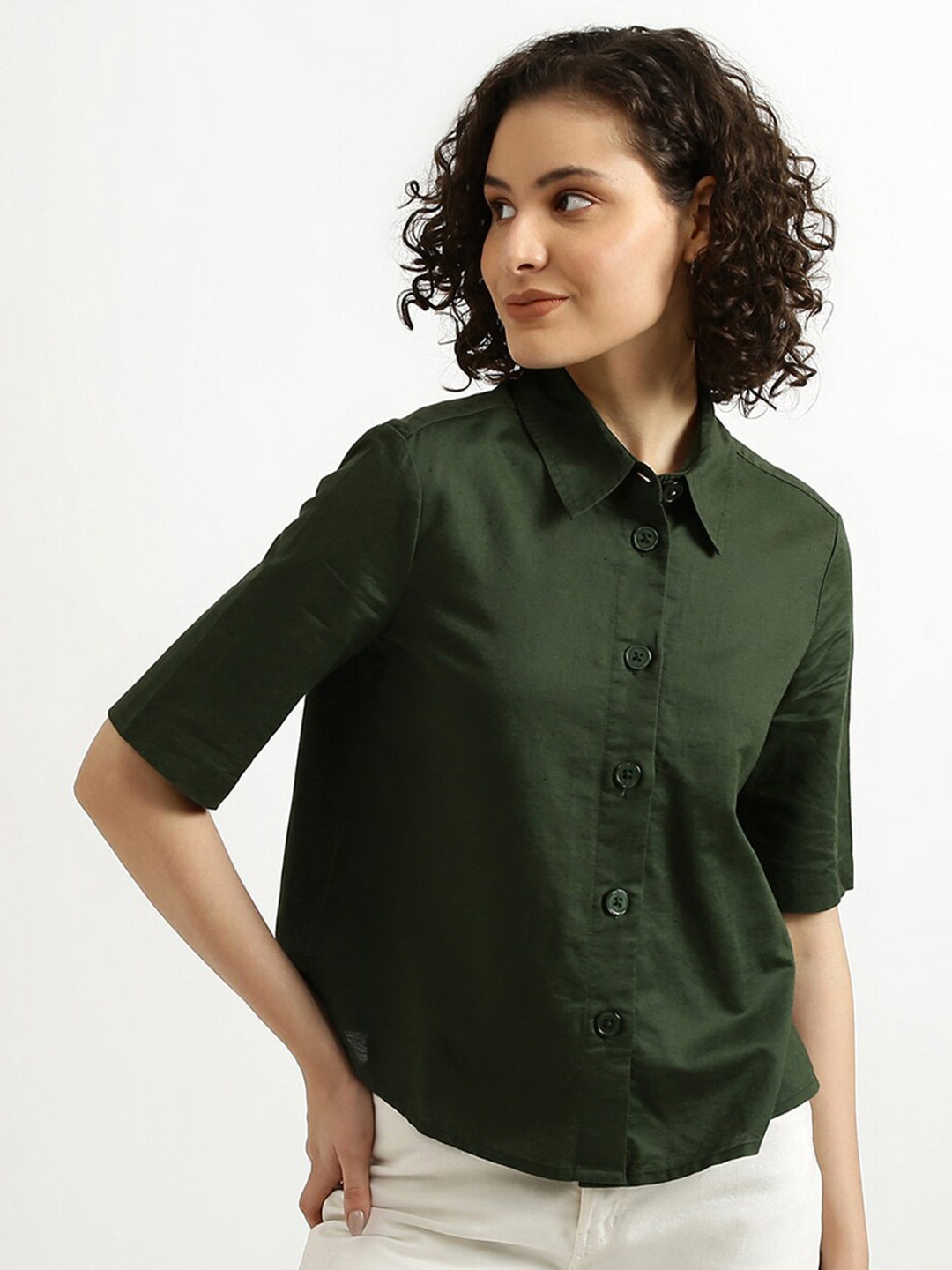 

United Colors of Benetton Women Green Casual Shirt