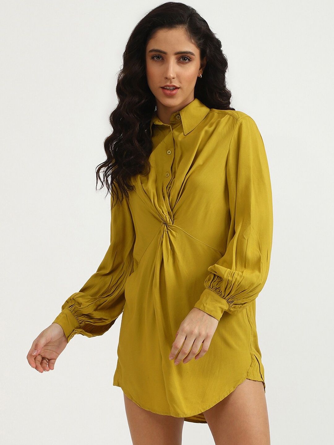 

United Colors of Benetton Women Mustard Yellow Shirt Mini Dress