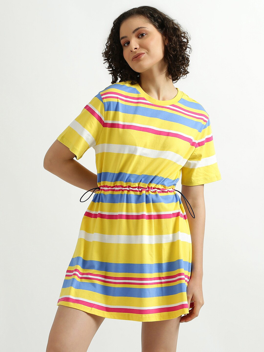 

United Colors of Benetton Yellow & Blue Striped A-Line Dress