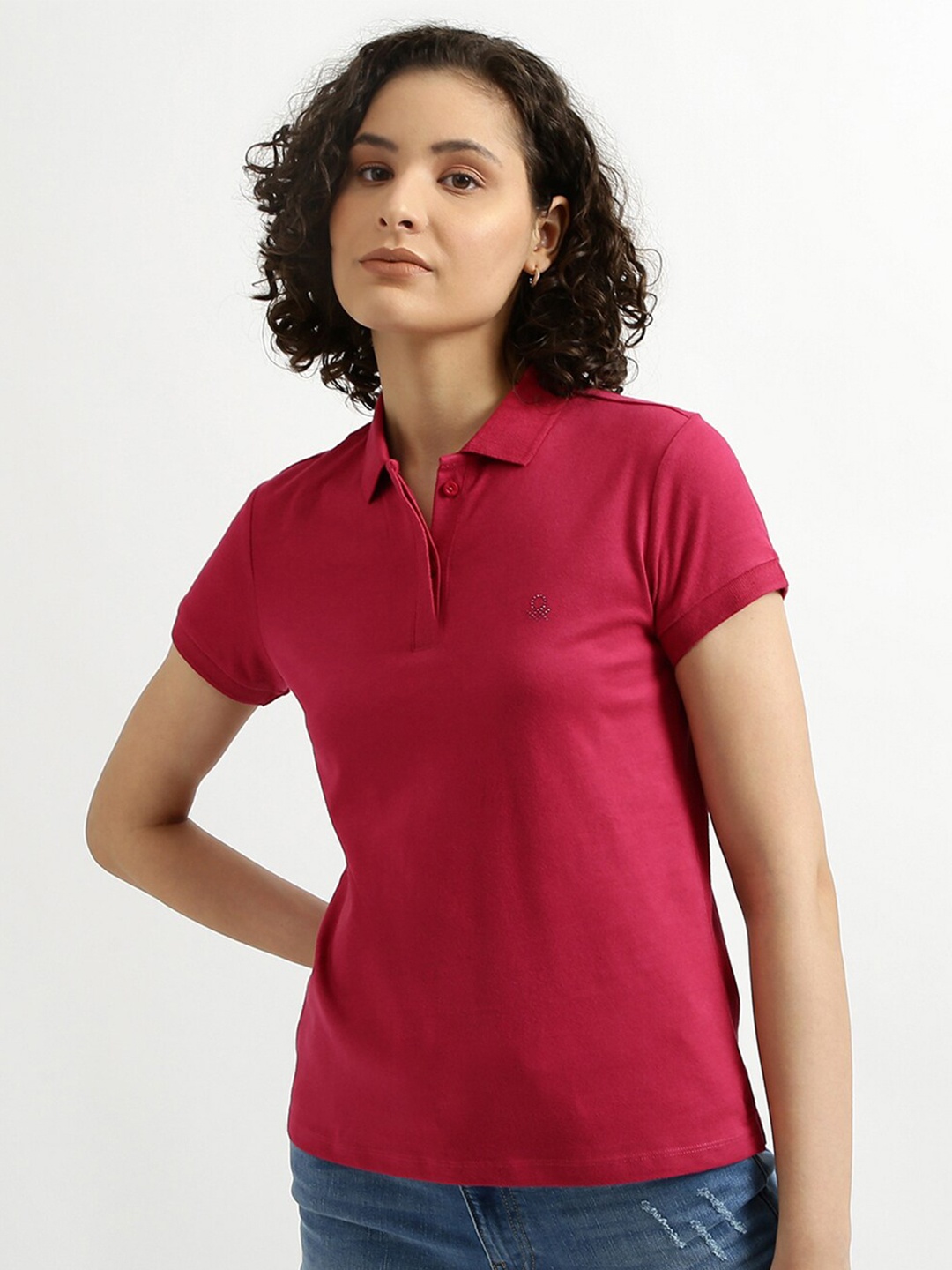 

United Colors of Benetton Women Magenta Polo Collar T-shirt
