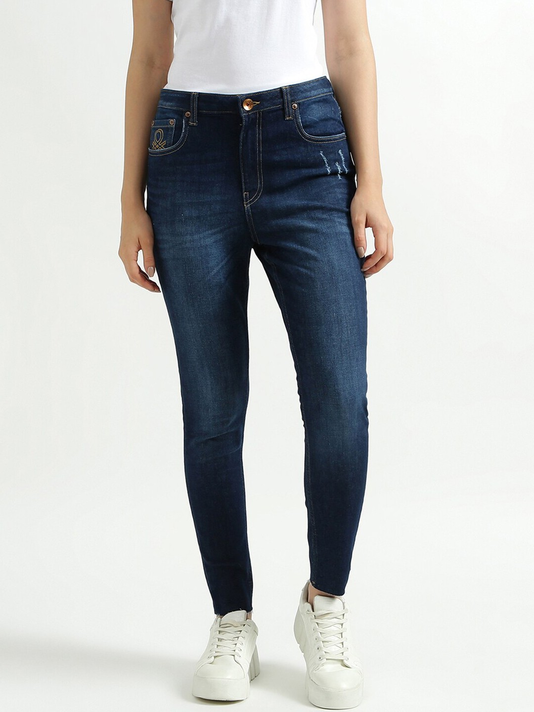 

United Colors of Benetton Women Navy Blue Skinny Fit Light Fade Jeans