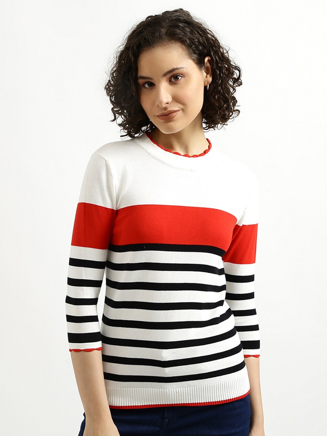 

United Colors of Benetton Women White & Red Striped Pullover Sweater