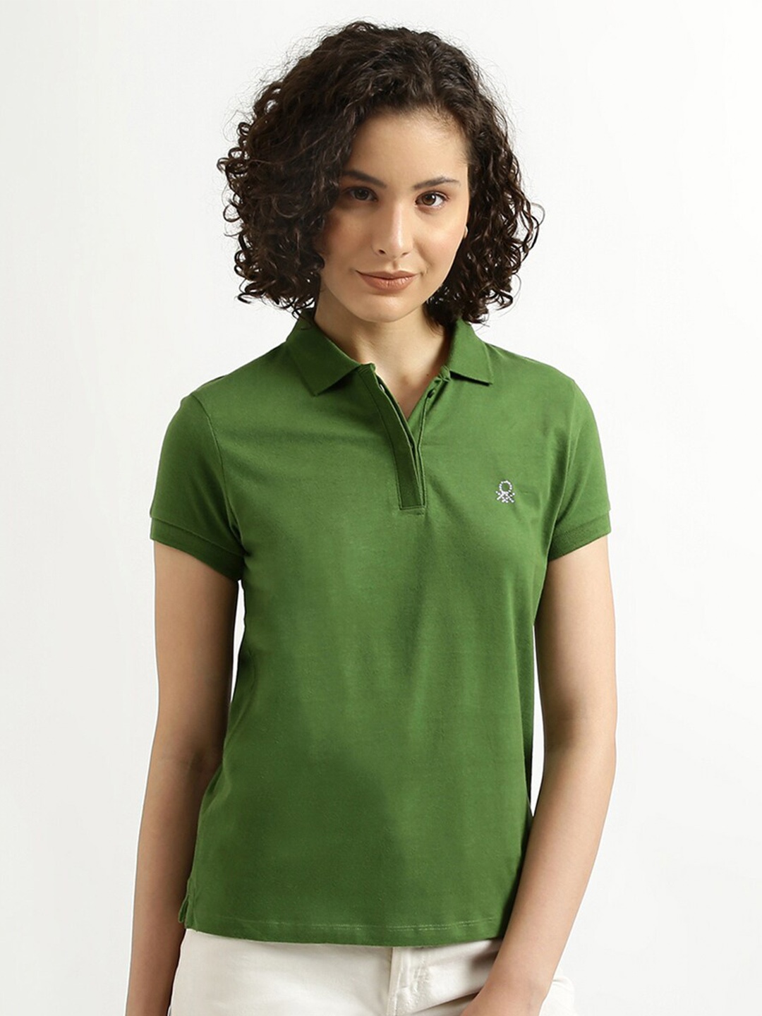 

United Colors of Benetton Women Green Polo Collar T-shirt
