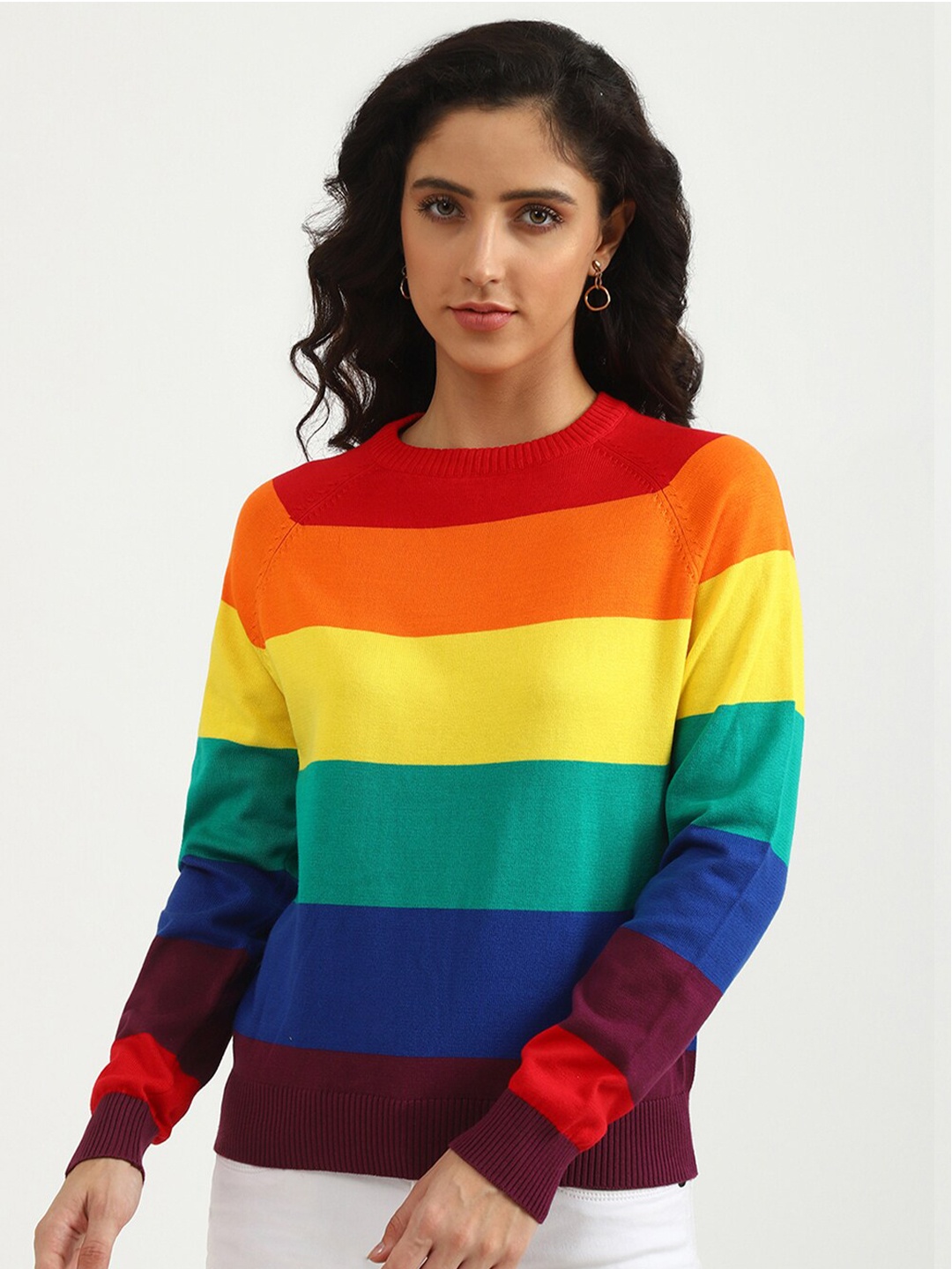 

United Colors of Benetton Women Red & Orange Striped Pullover