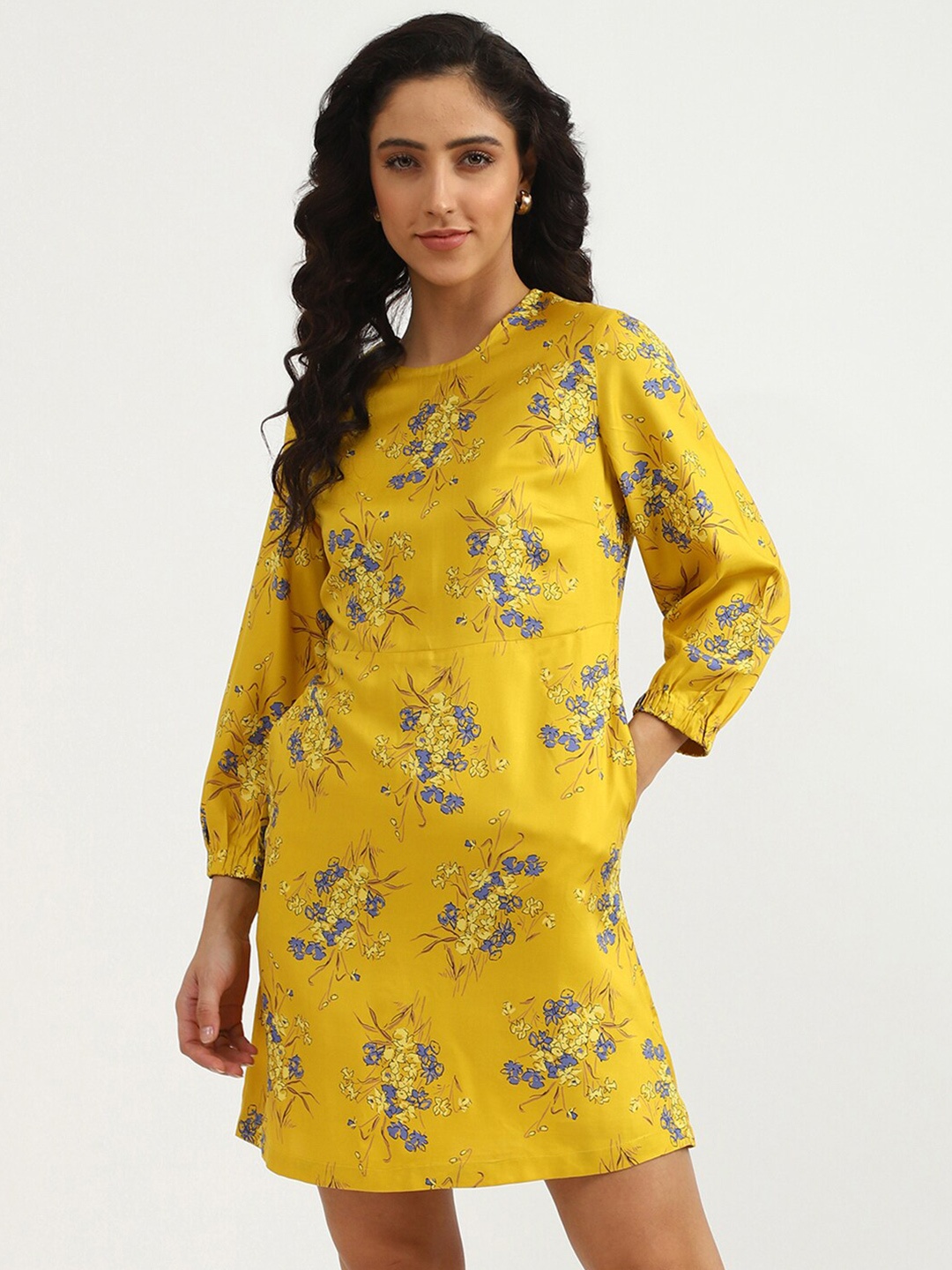 

United Colors of Benetton Mustard Yellow Floral A-Line Dress