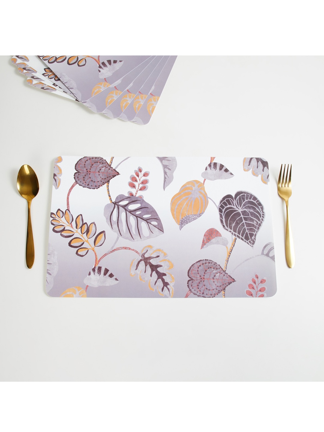 

Home Centre Set Of 6 Purple & White Printed Table Placemats