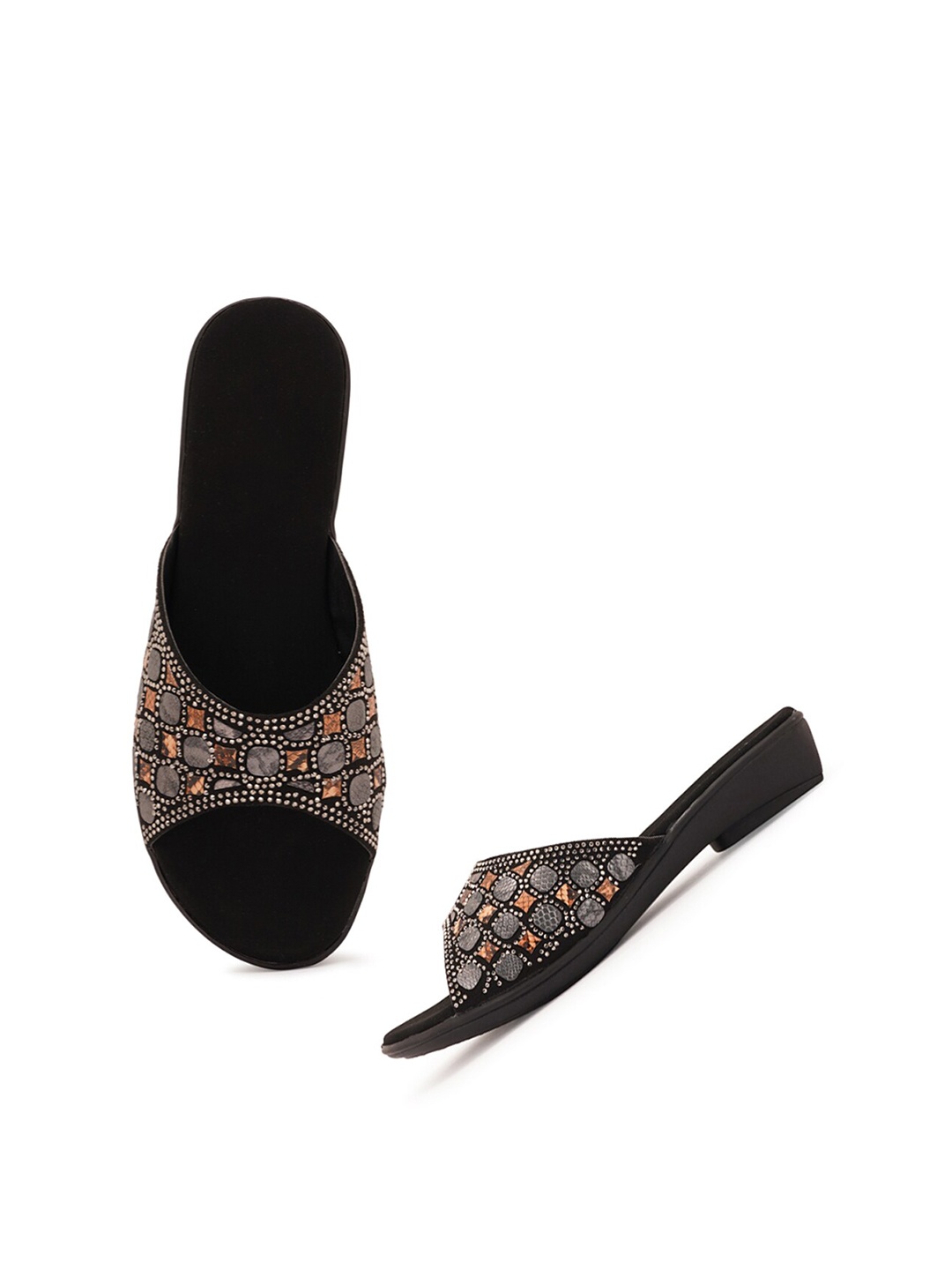 

Style Shoes Women Black Embellished Party Open Toe Flats