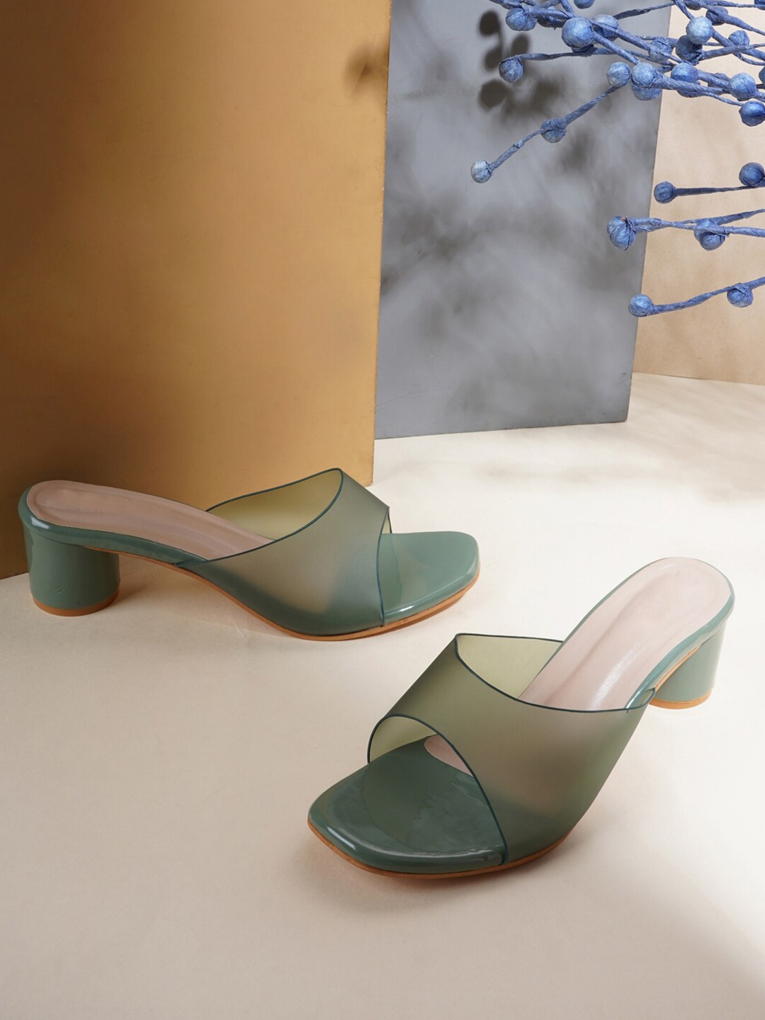 

Style Shoes Open Toe Block Heels, Green